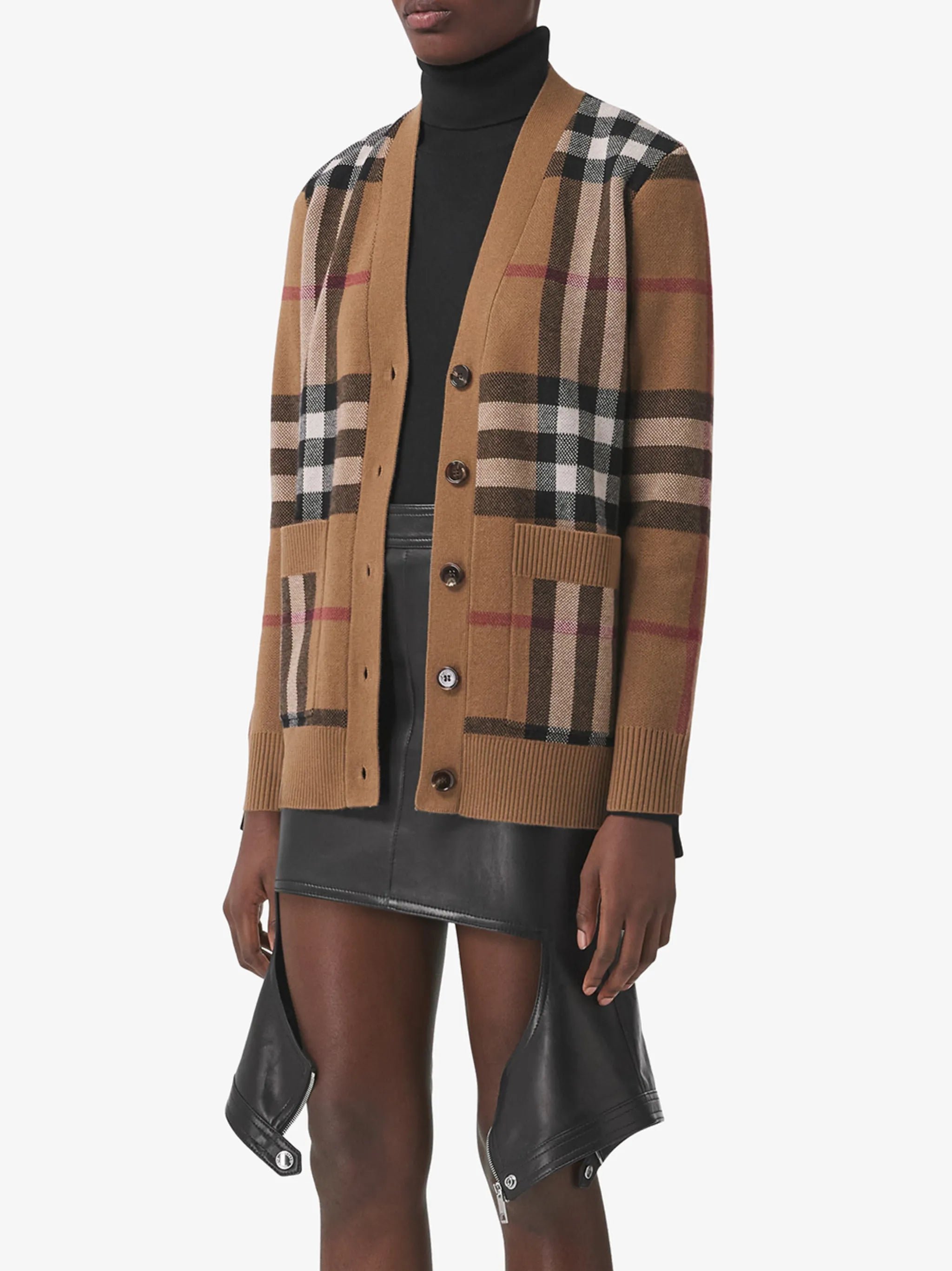 check wool cashmere cardigan
