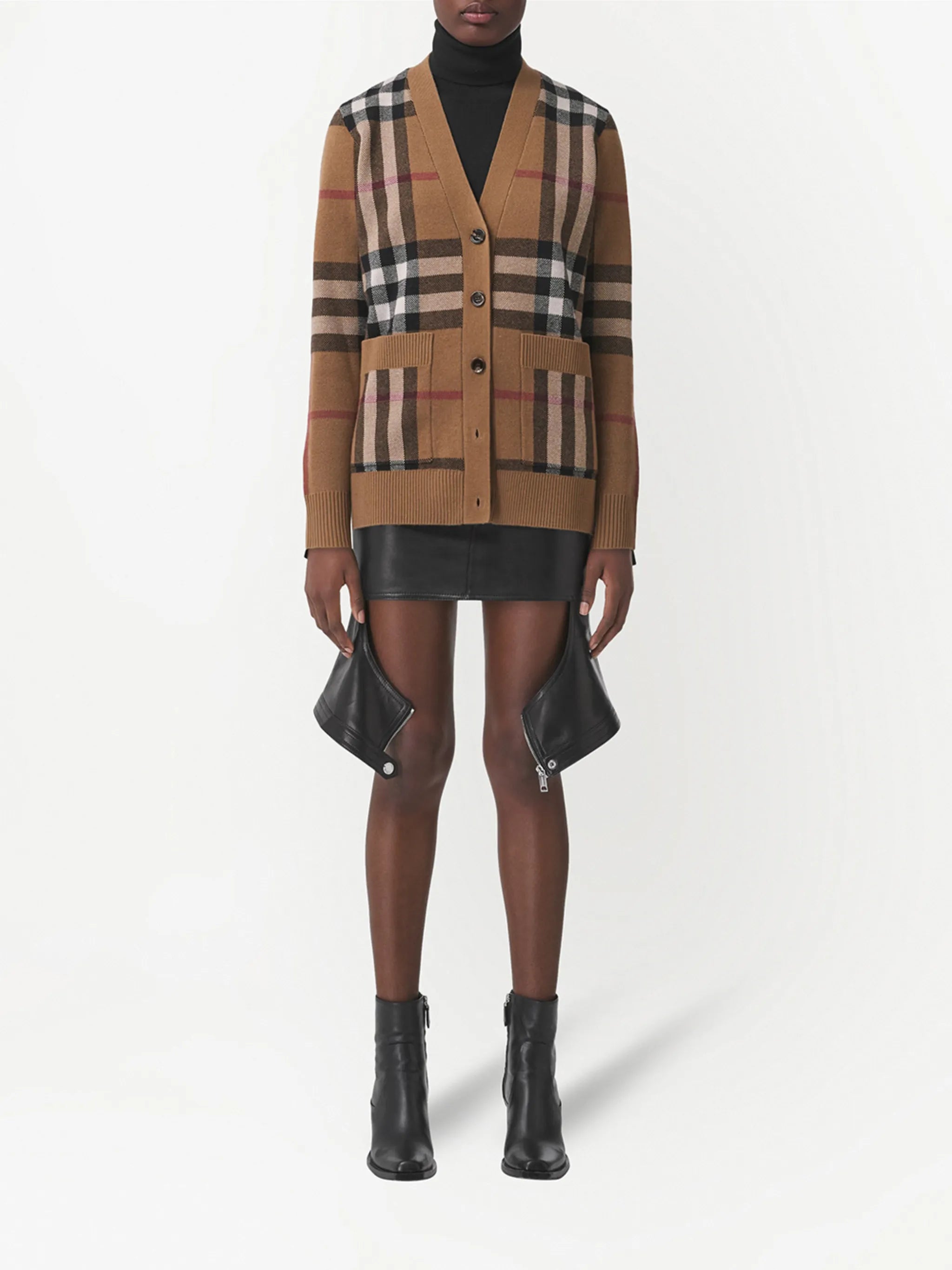 check wool cashmere cardigan