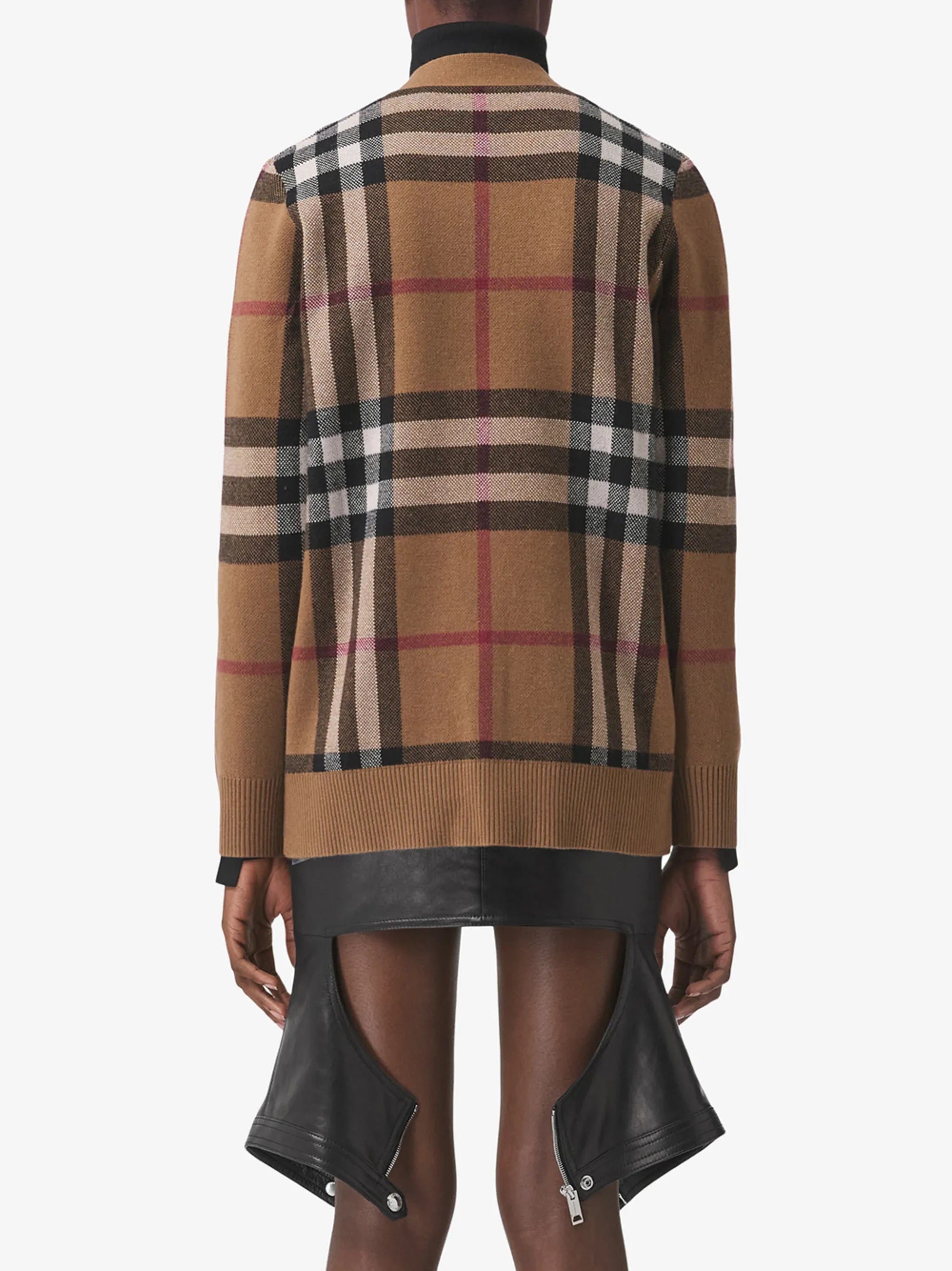 check wool cashmere cardigan