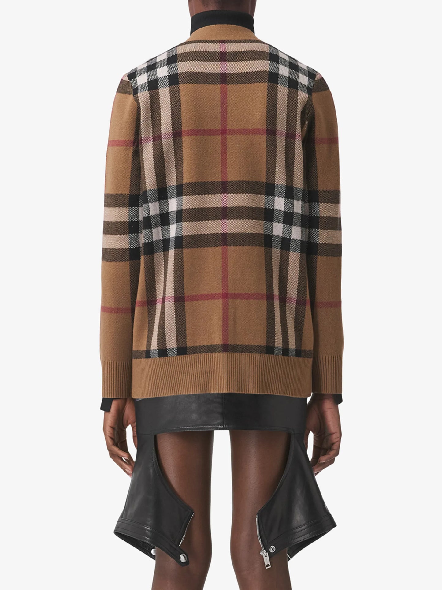 check wool cashmere cardigan