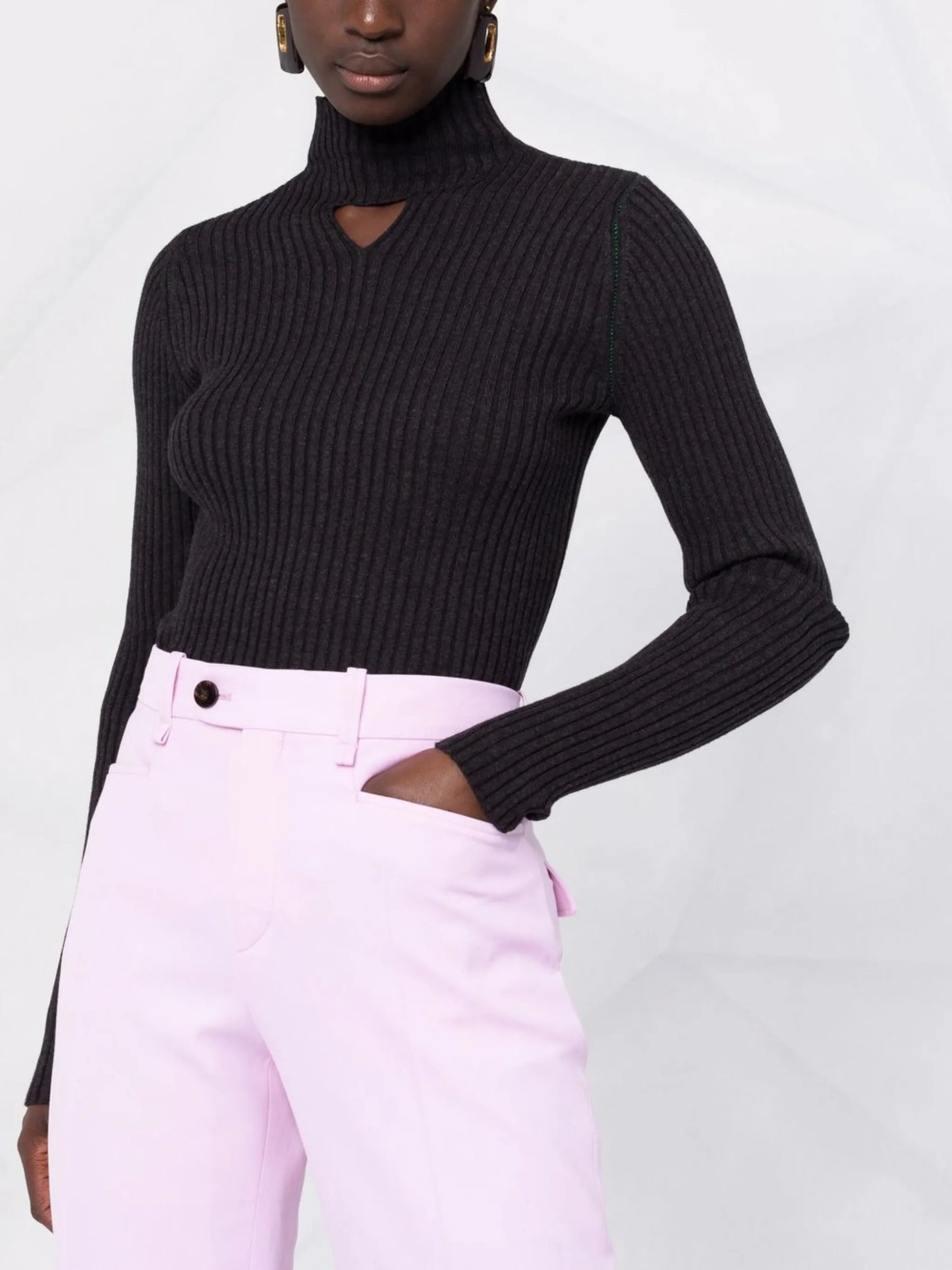 cutout-detail ribbed jumper