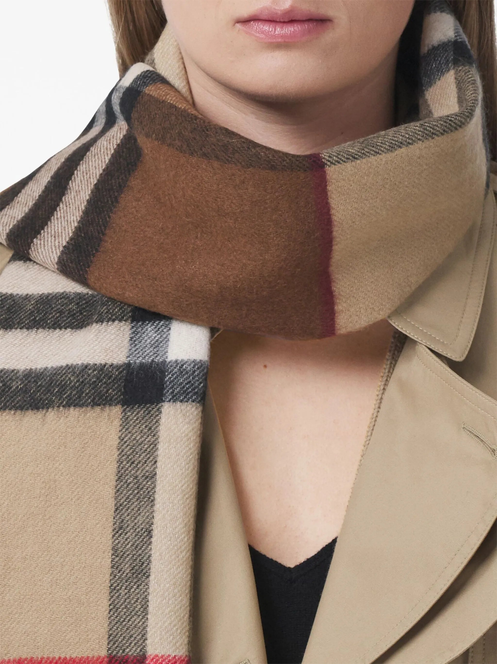 two-tone checked cashmere scarf