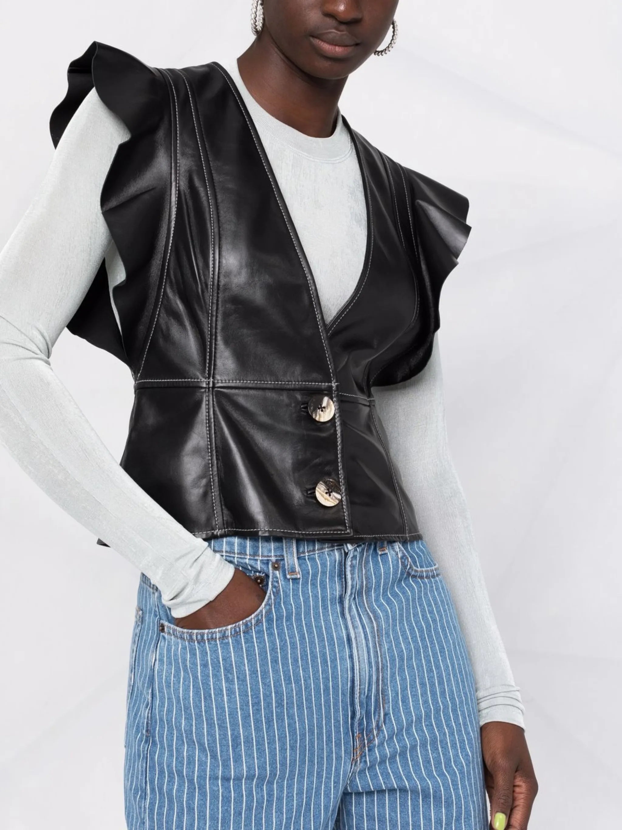 ruffled leather blouse
