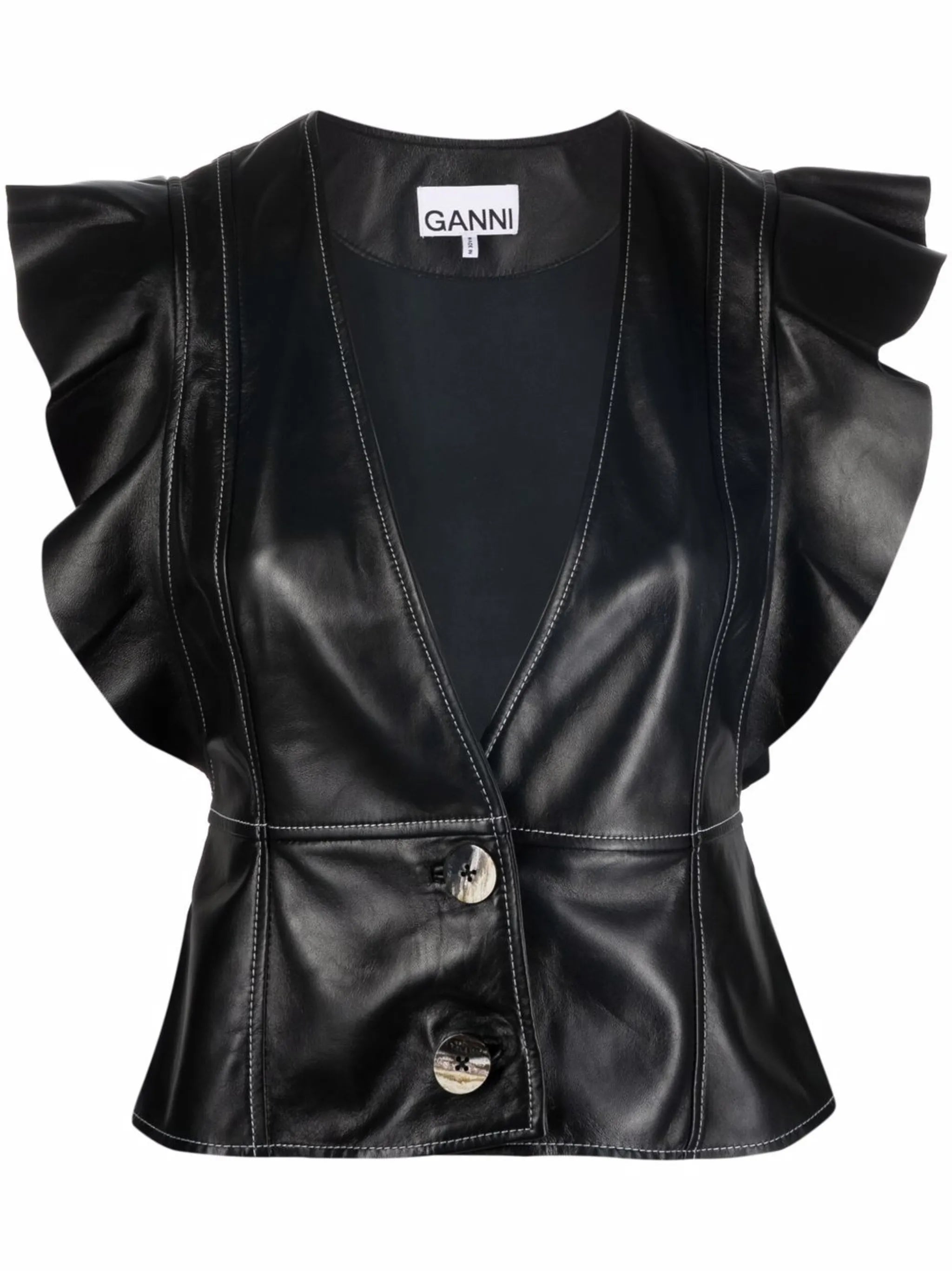 ruffled leather blouse