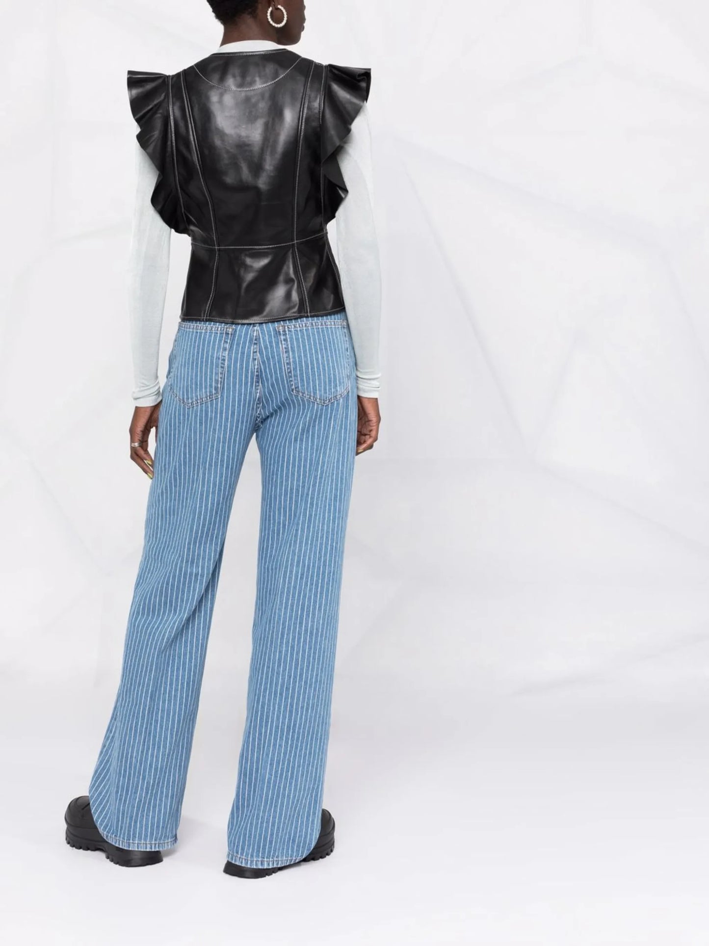 ruffled leather blouse