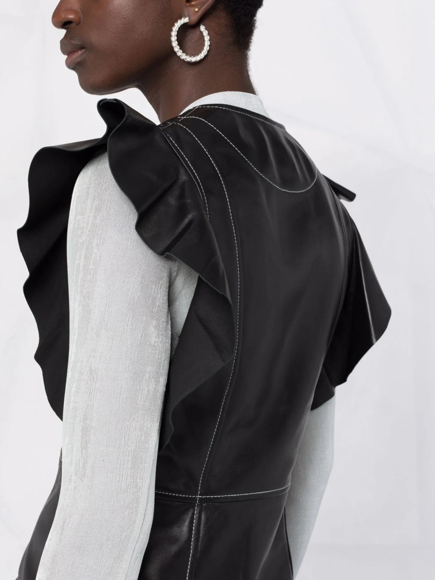 ruffled leather blouse