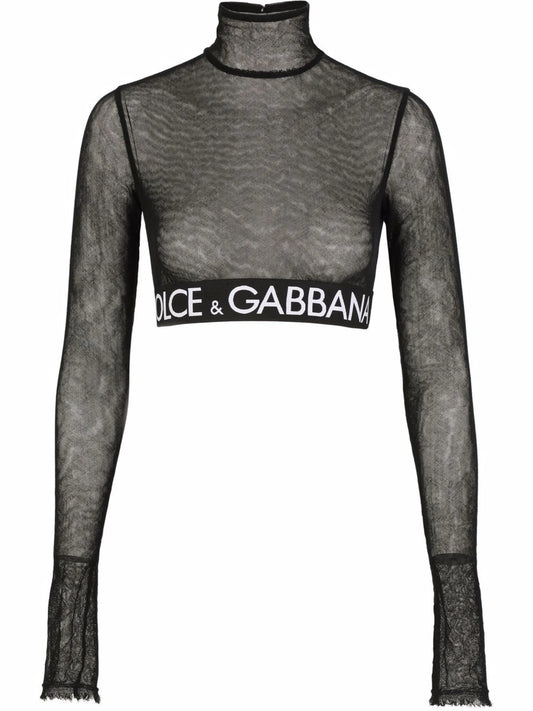 logo-underband tulle crop top