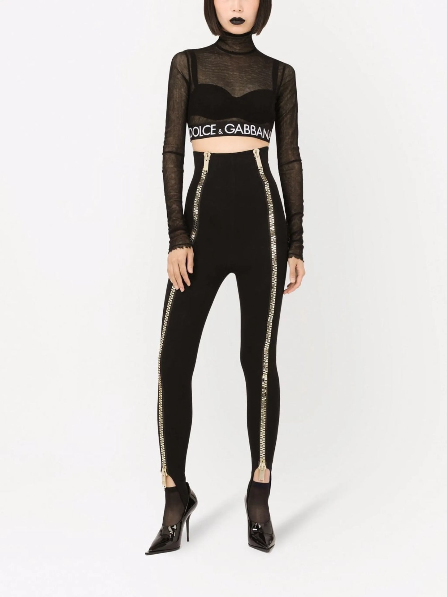 logo-underband tulle crop top