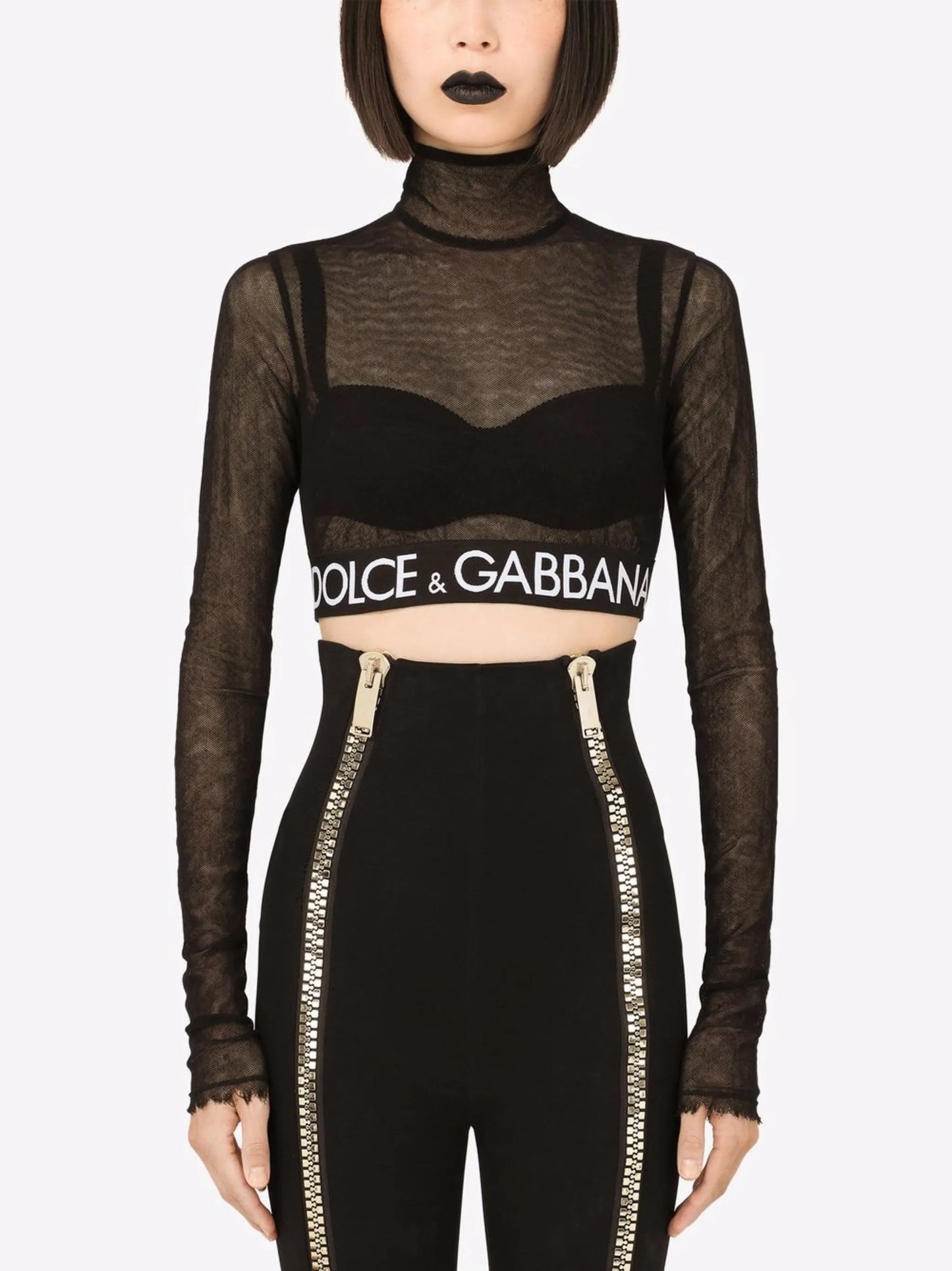 logo-underband tulle crop top