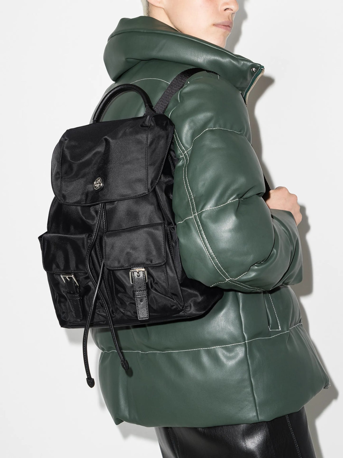 recycled nylon flap backpack