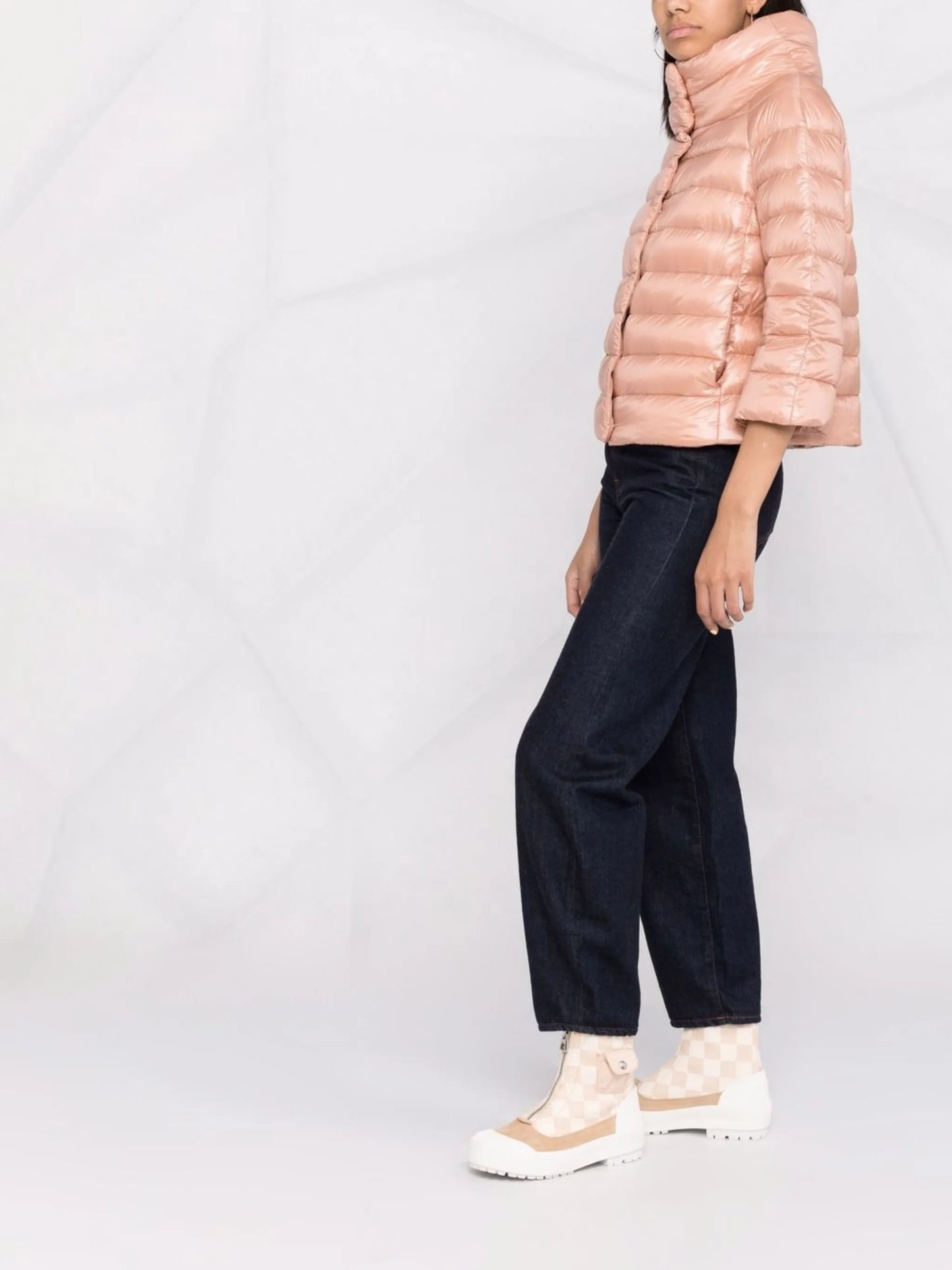 high-neck three-quarter sleeves puffer jacket