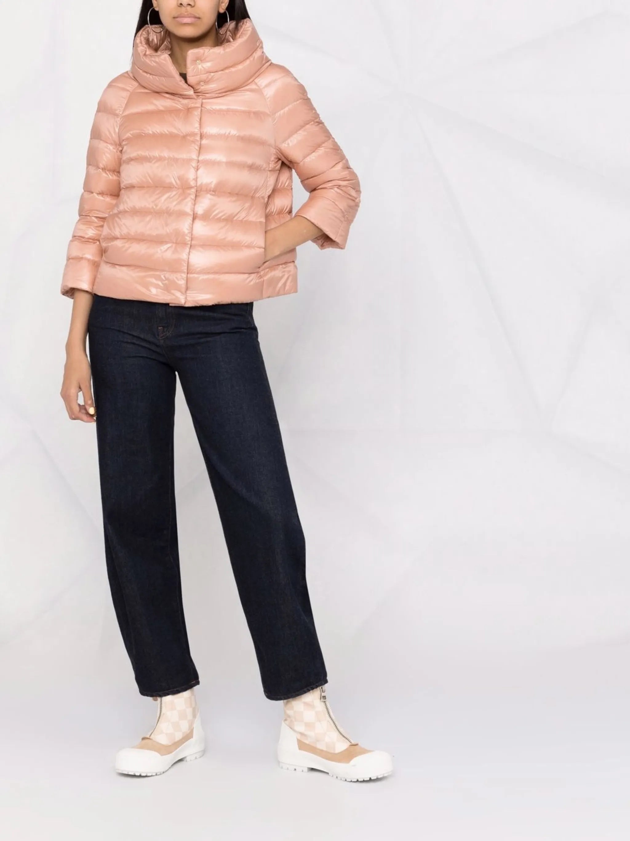 high-neck three-quarter sleeves puffer jacket