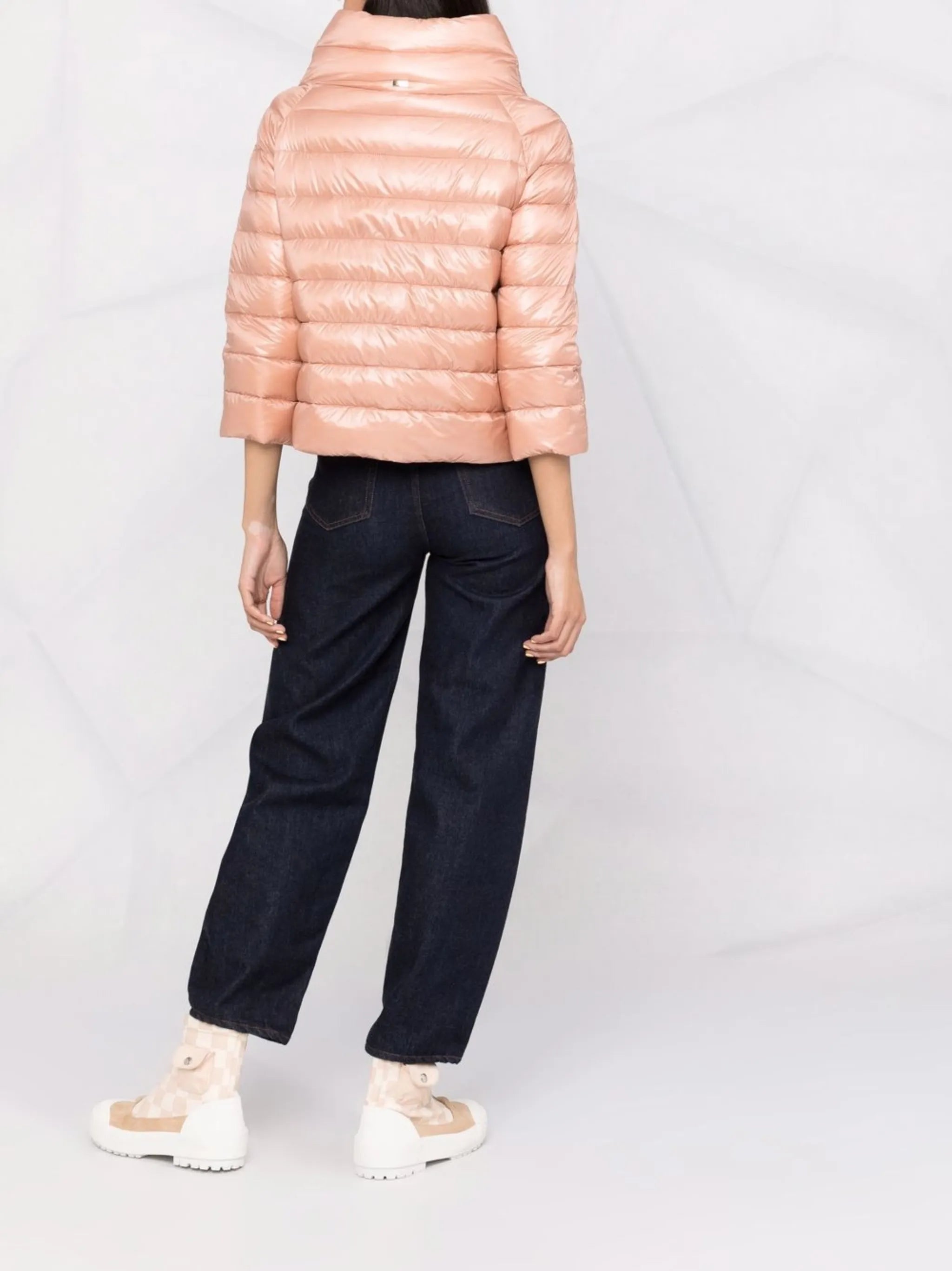 high-neck three-quarter sleeves puffer jacket