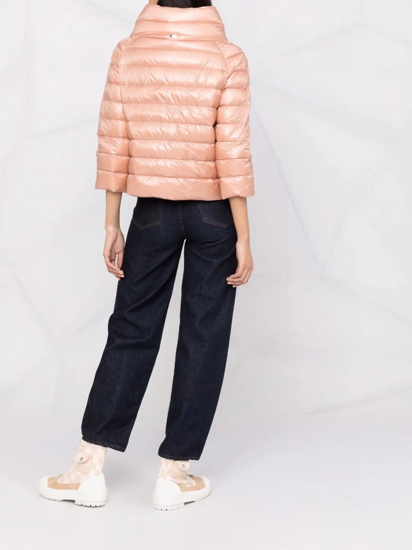 high-neck three-quarter sleeves puffer jacket