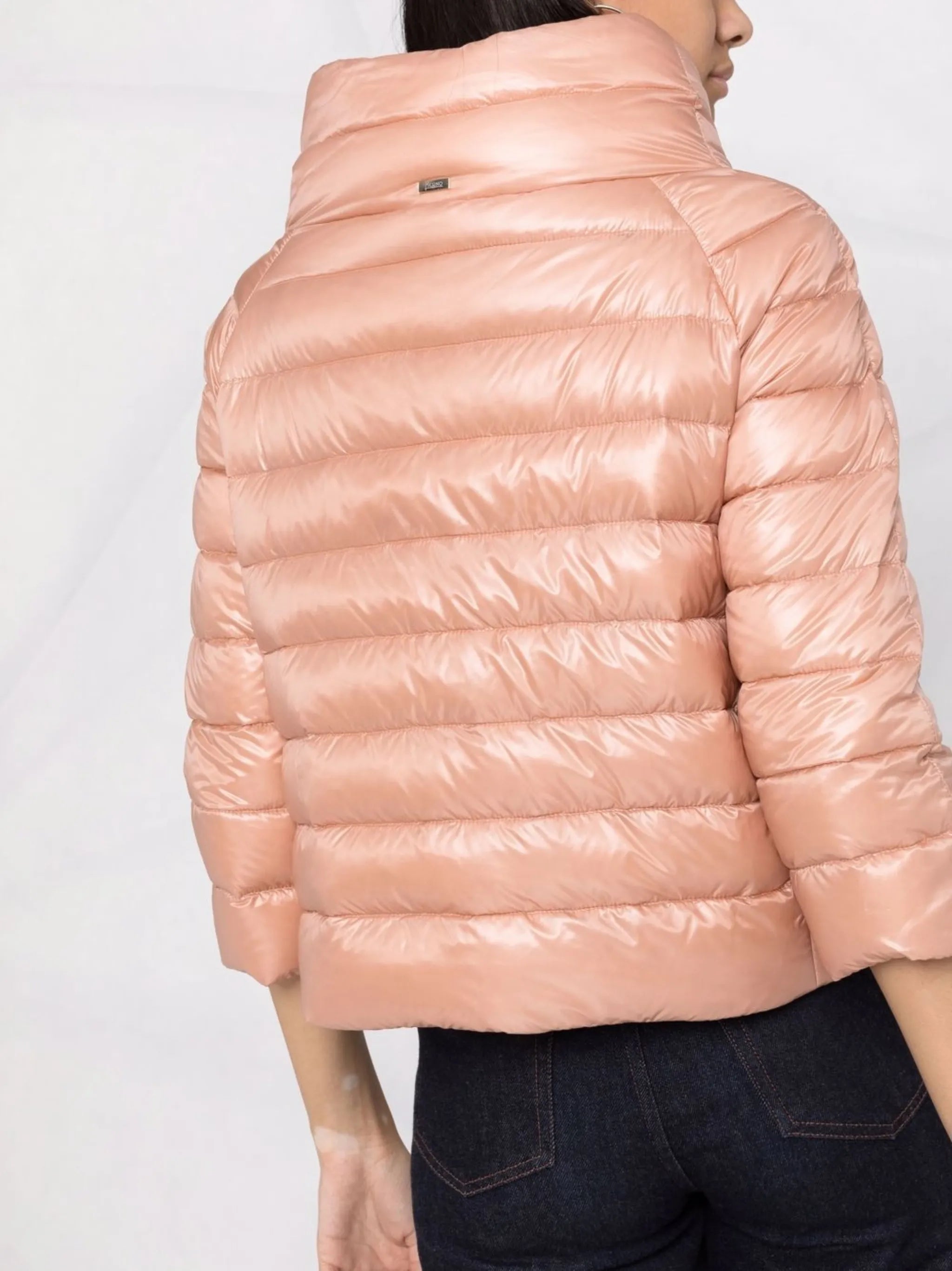 high-neck three-quarter sleeves puffer jacket