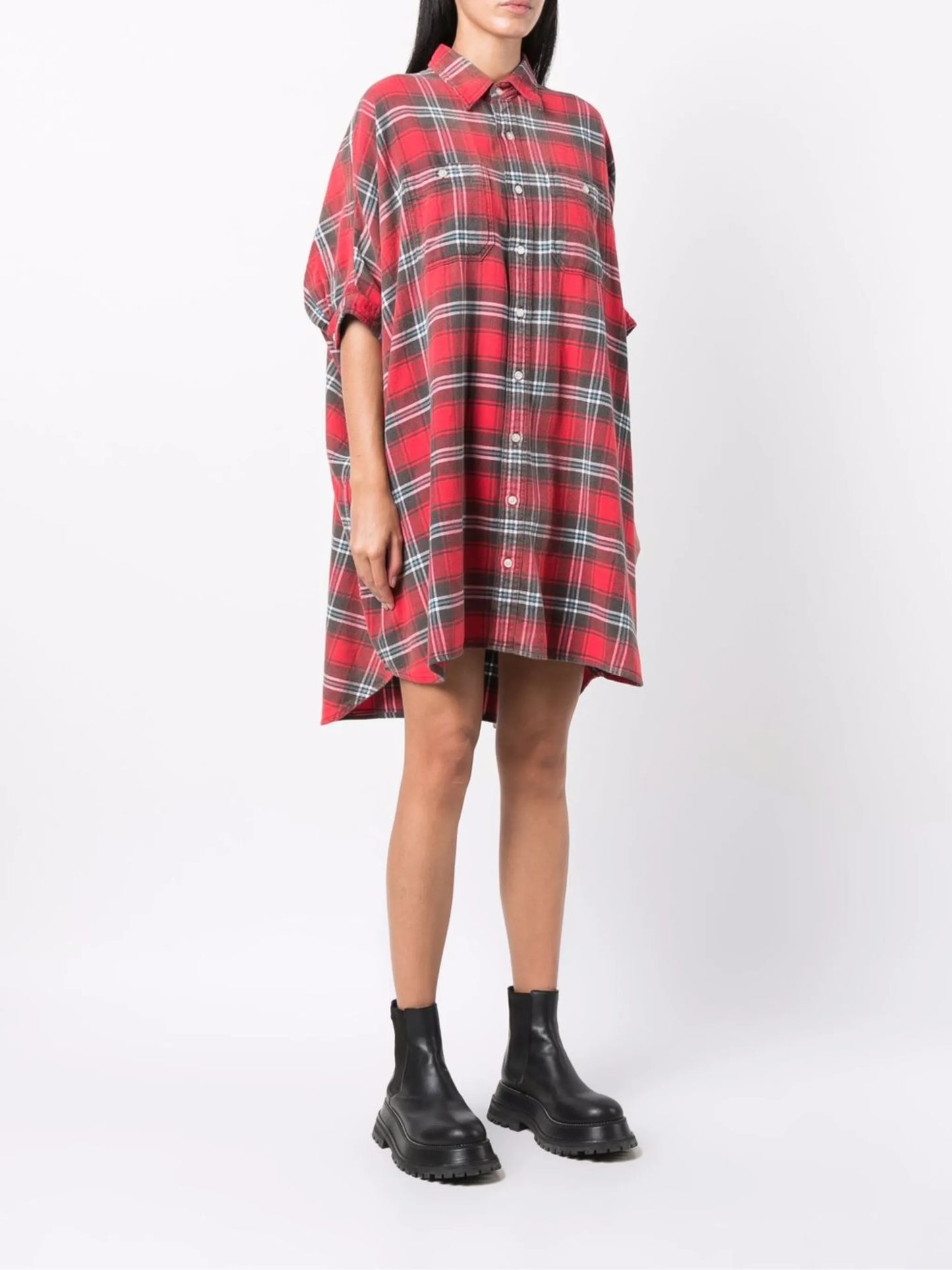 tartan-print shirt dress