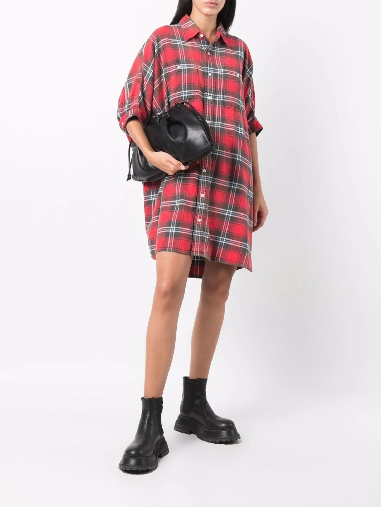 tartan-print shirt dress