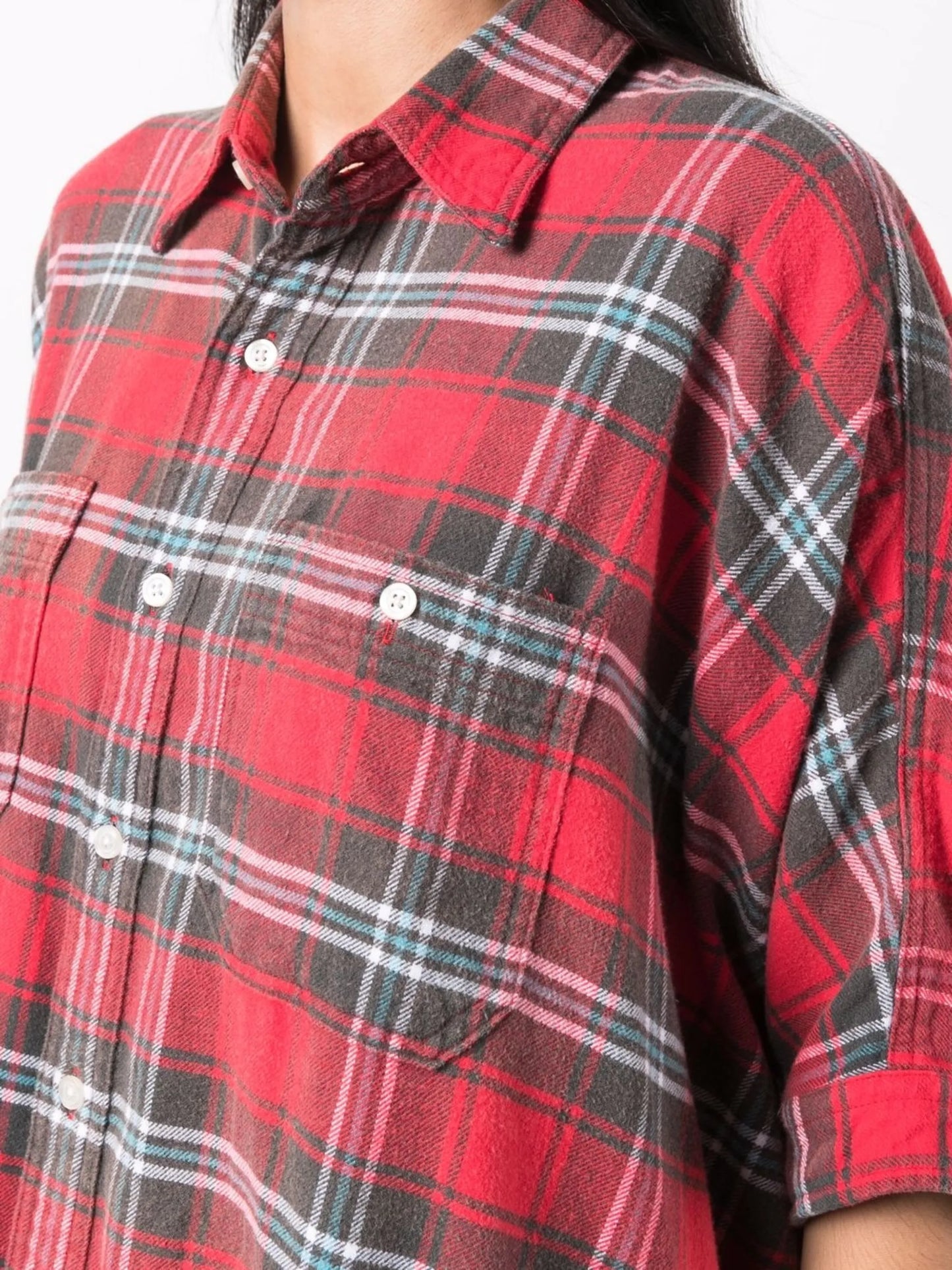 tartan-print shirt dress