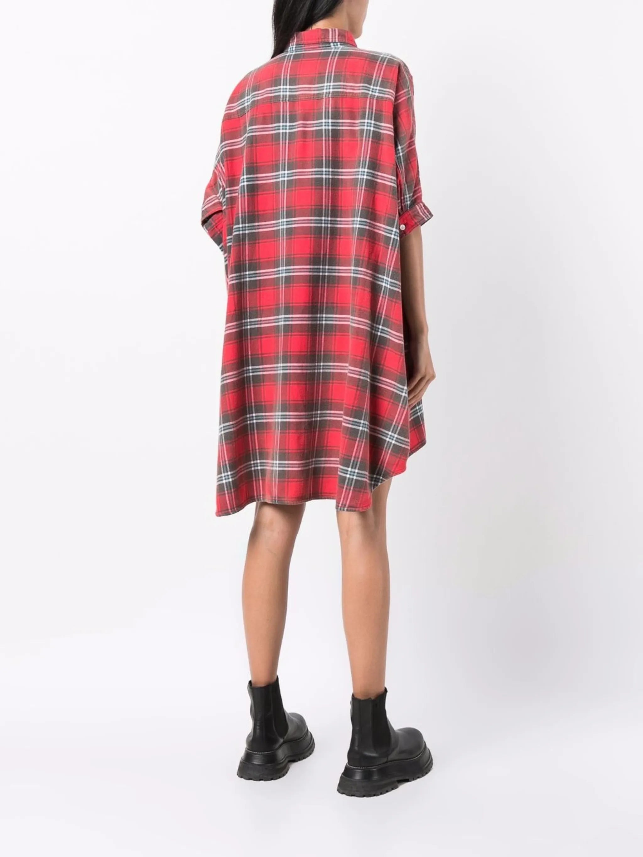 tartan-print shirt dress