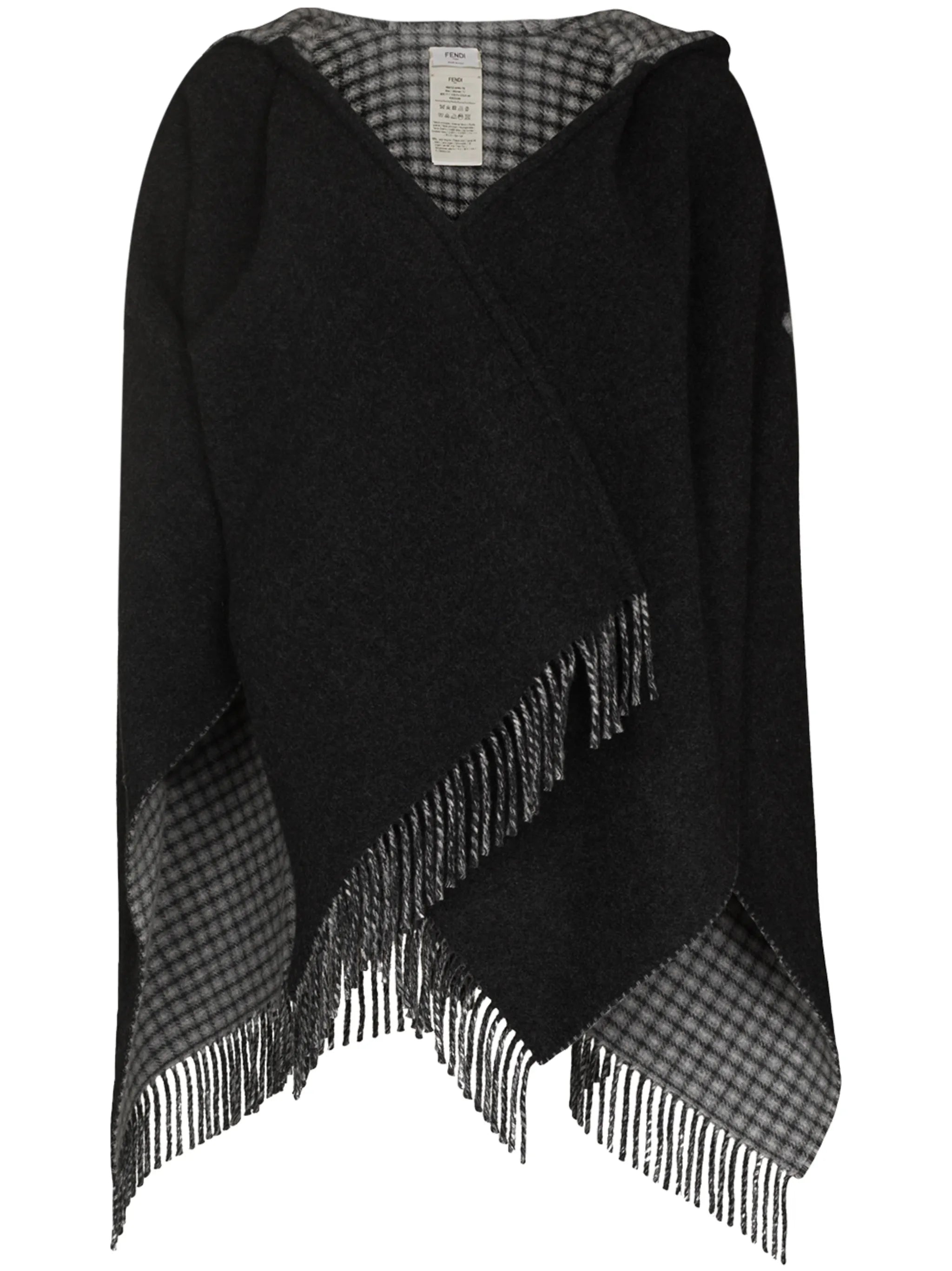 jacquard fringed hooded cape