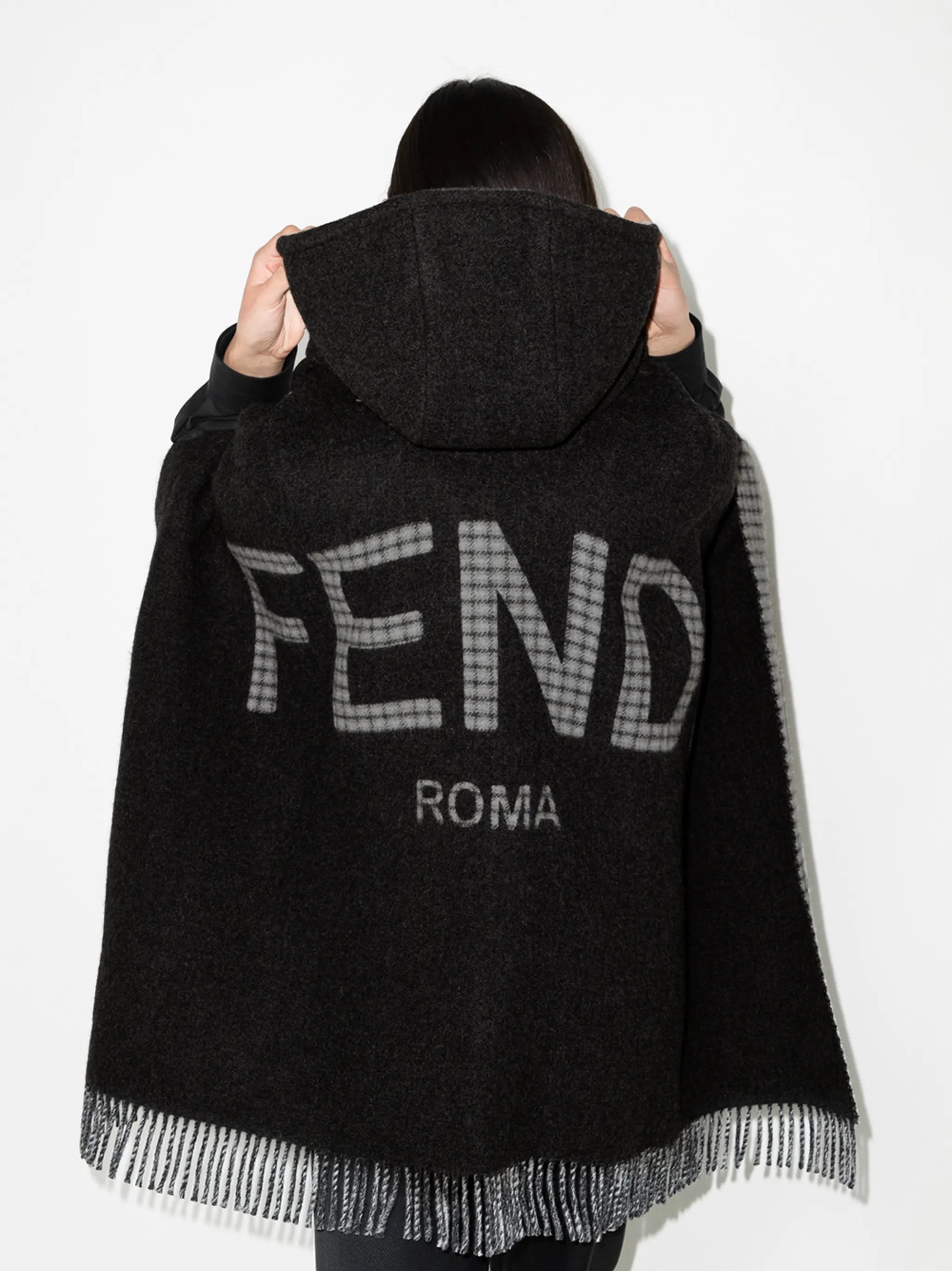 jacquard fringed hooded cape