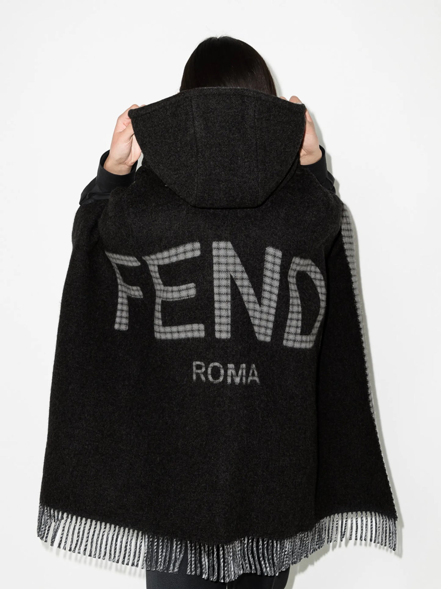 jacquard fringed hooded cape