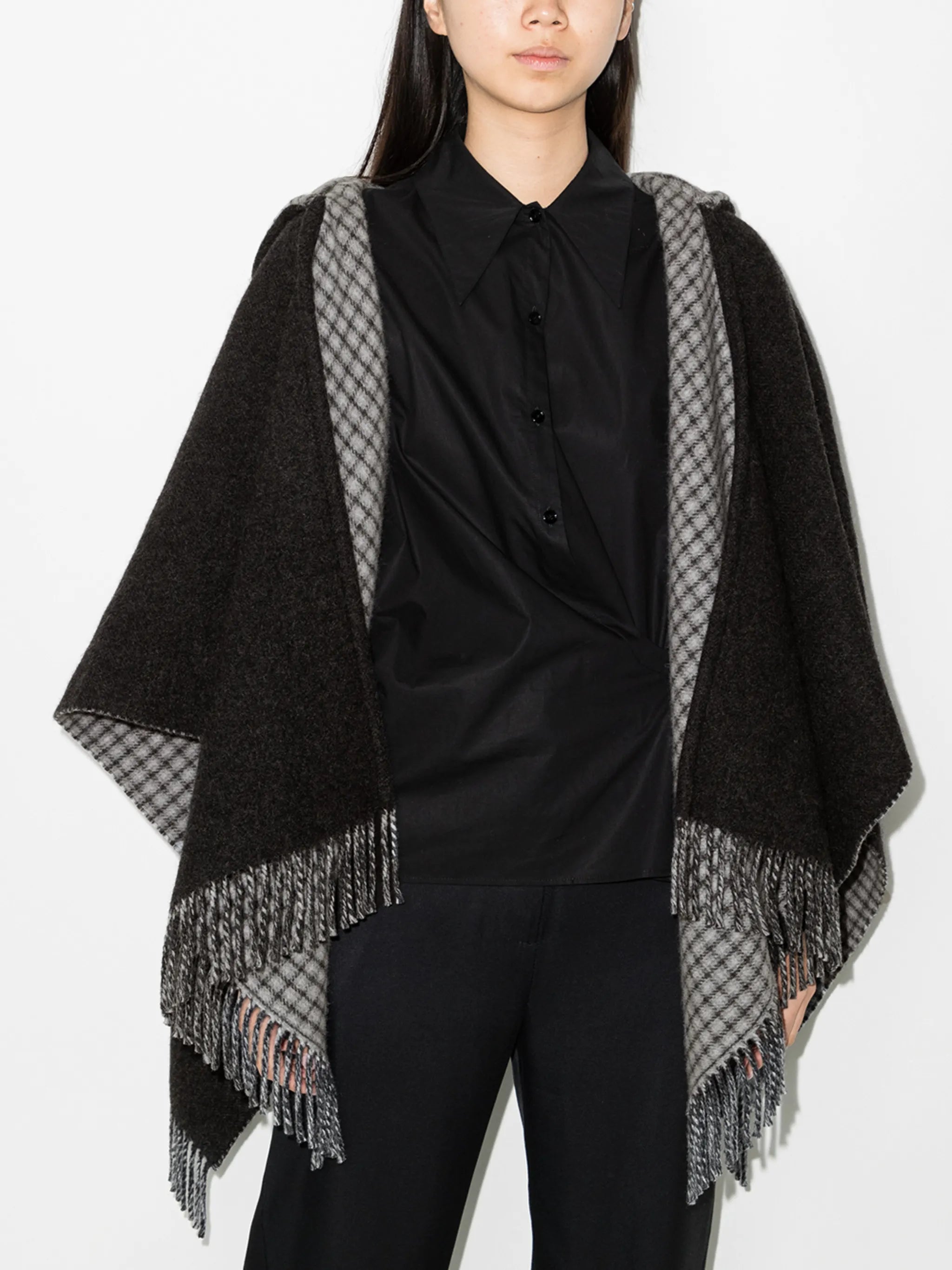 jacquard fringed hooded cape