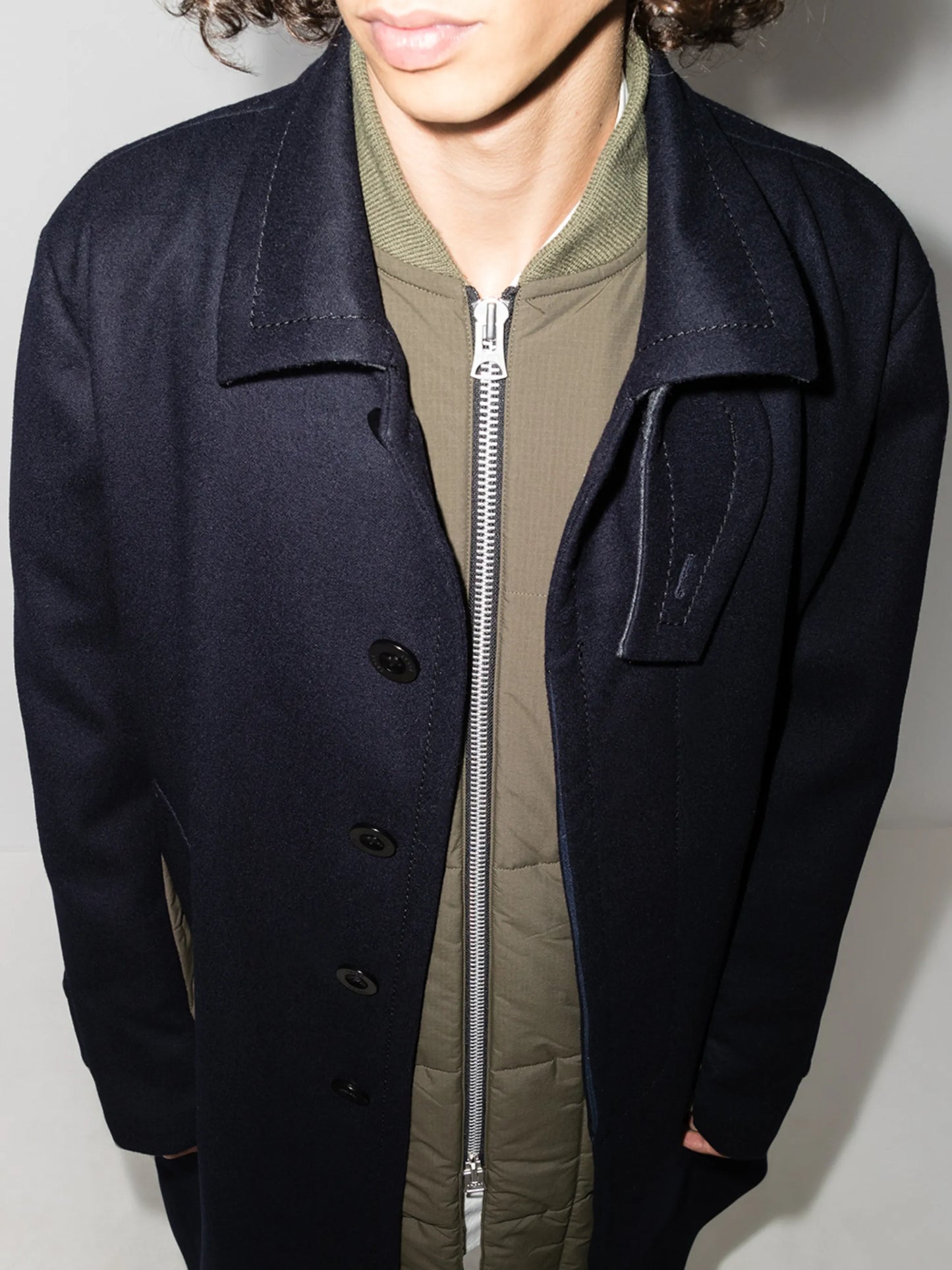 Melton long trench coat