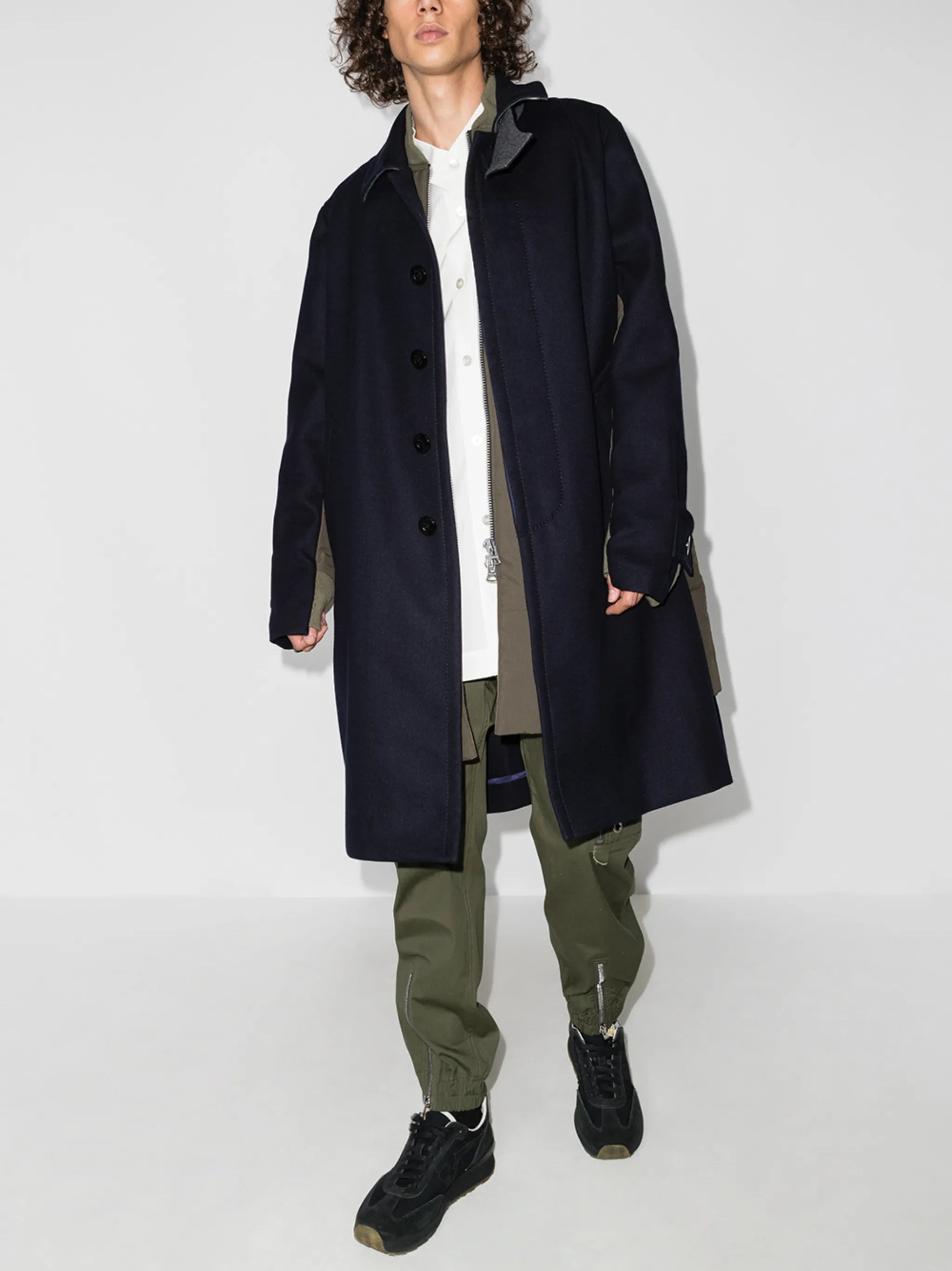 Melton long trench coat