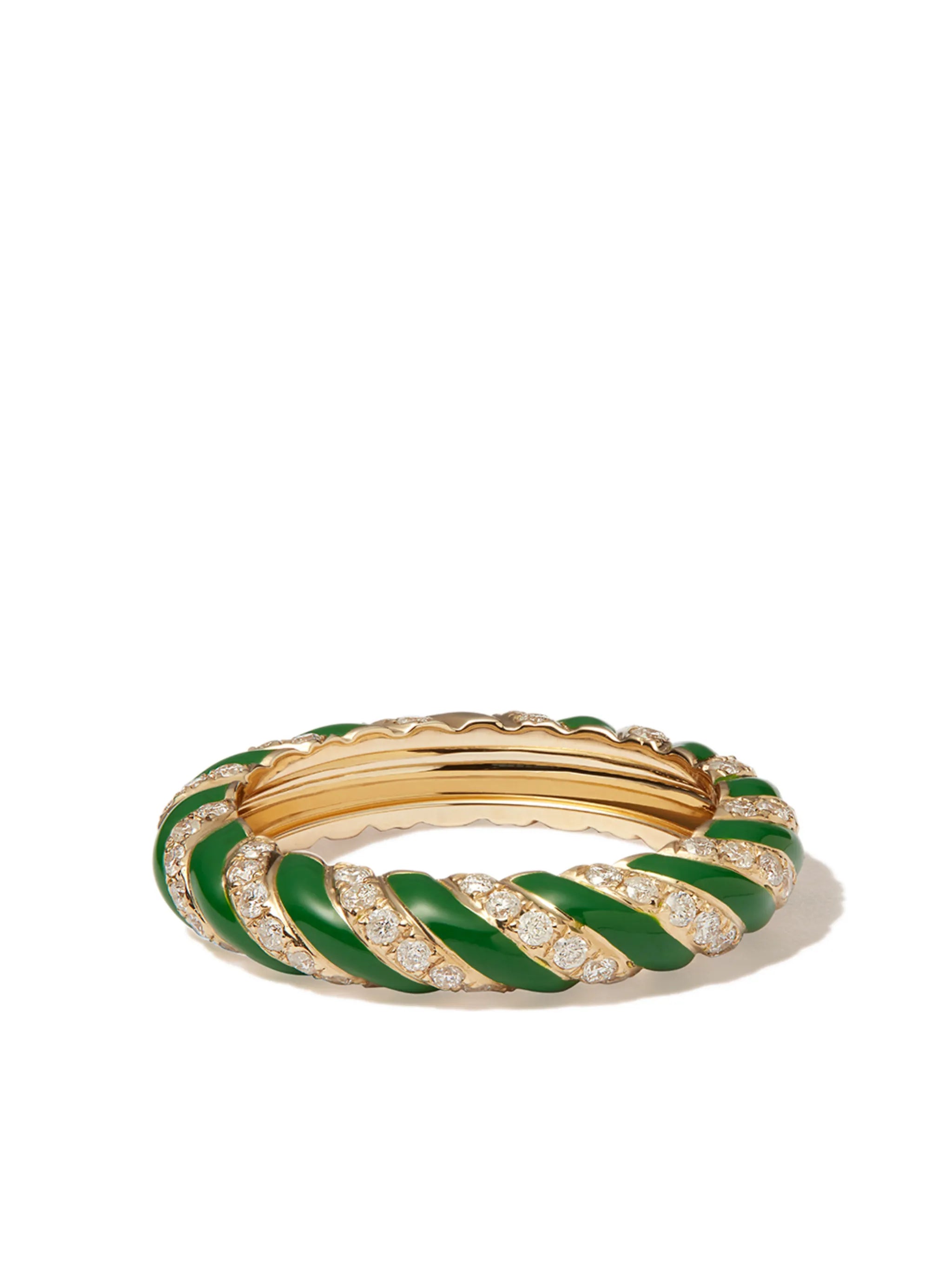 9kt yellow gold twisted diamond enamel band ring