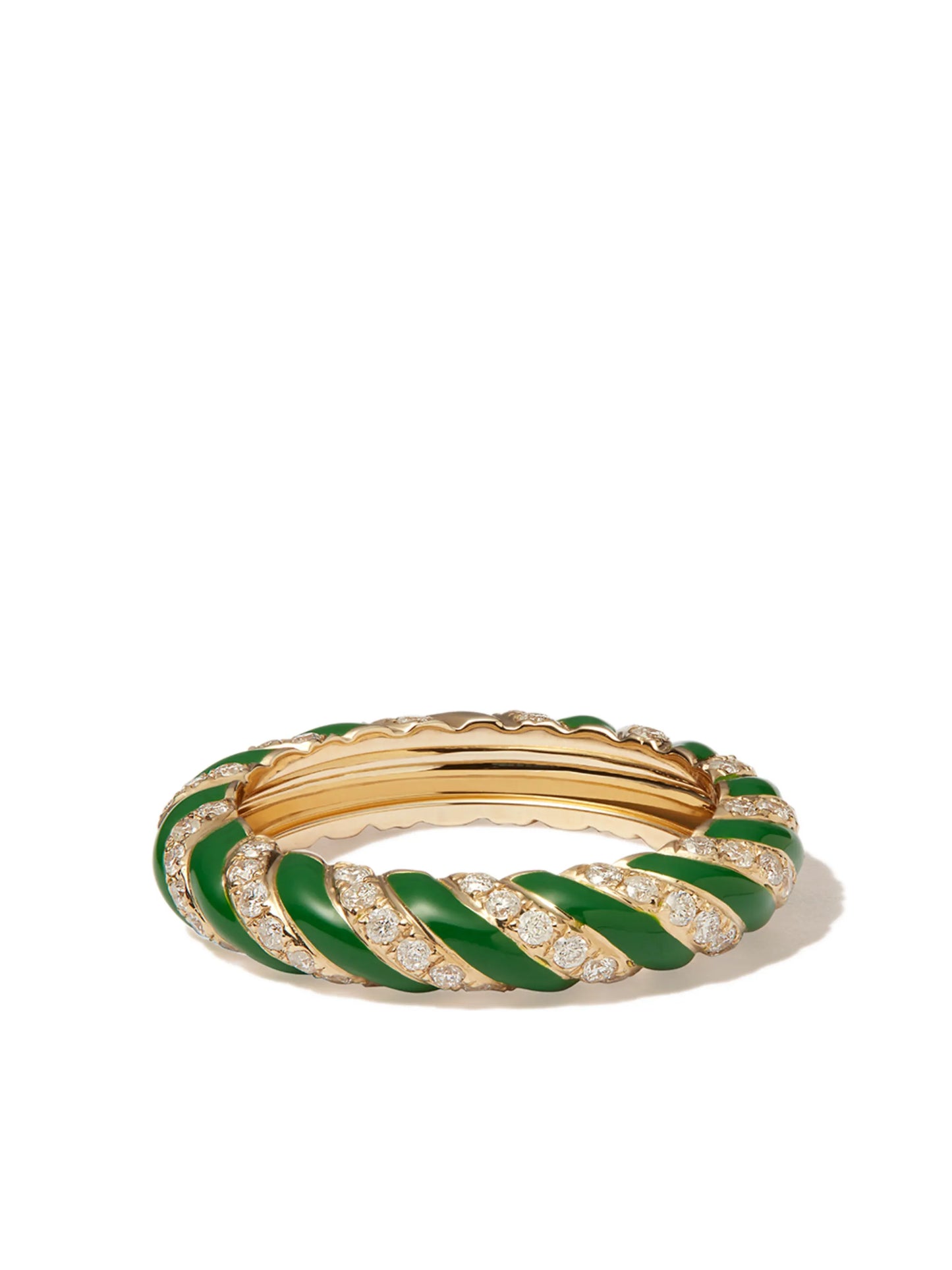 9kt yellow gold twisted diamond enamel band ring