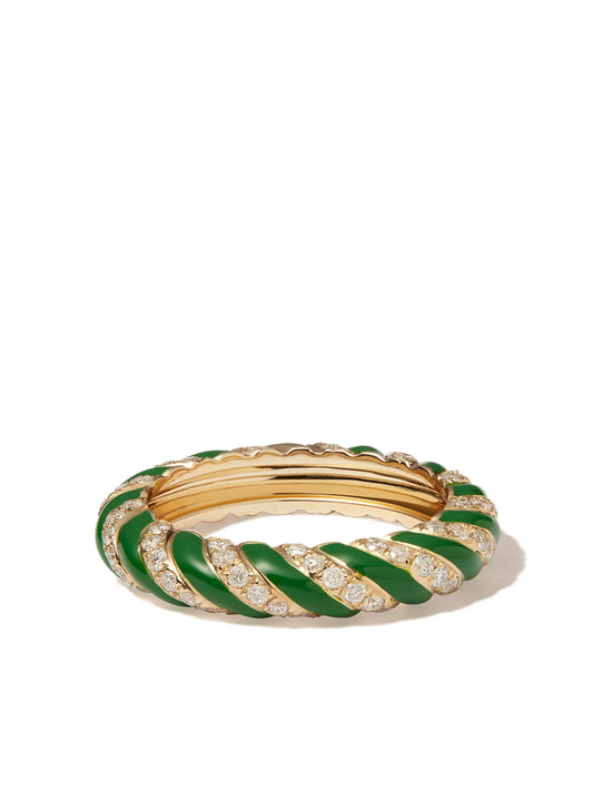 9kt yellow gold twisted diamond enamel band ring
