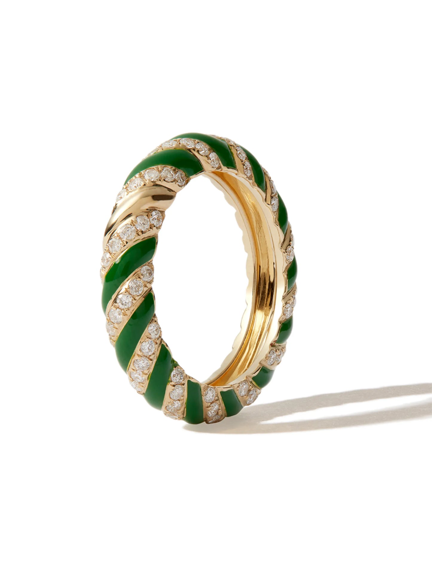 9kt yellow gold twisted diamond enamel band ring