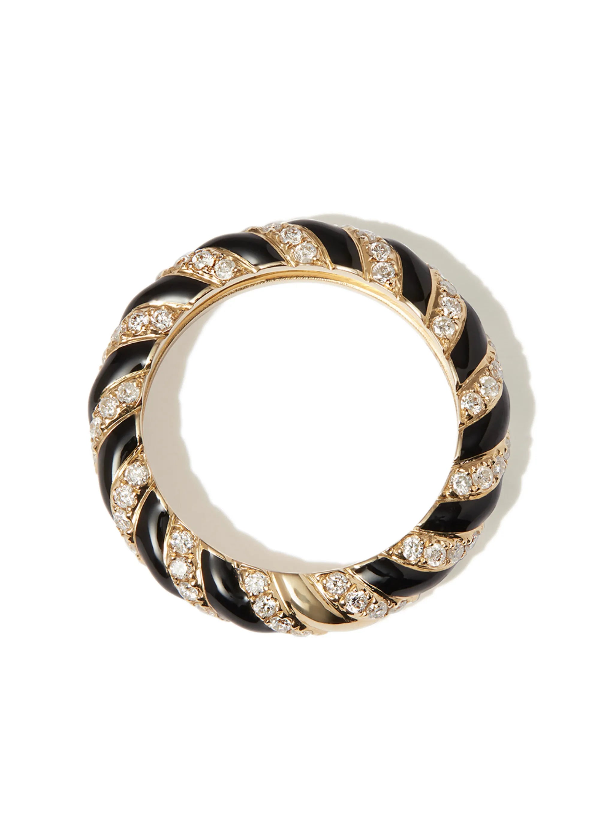 9kt yellow gold twisted diamond enamel band ring