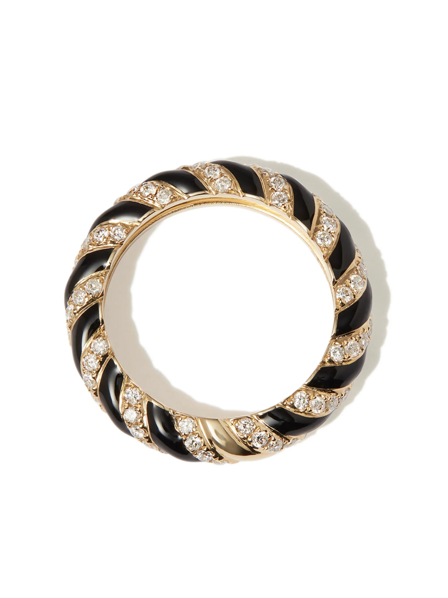 9kt yellow gold twisted diamond enamel band ring