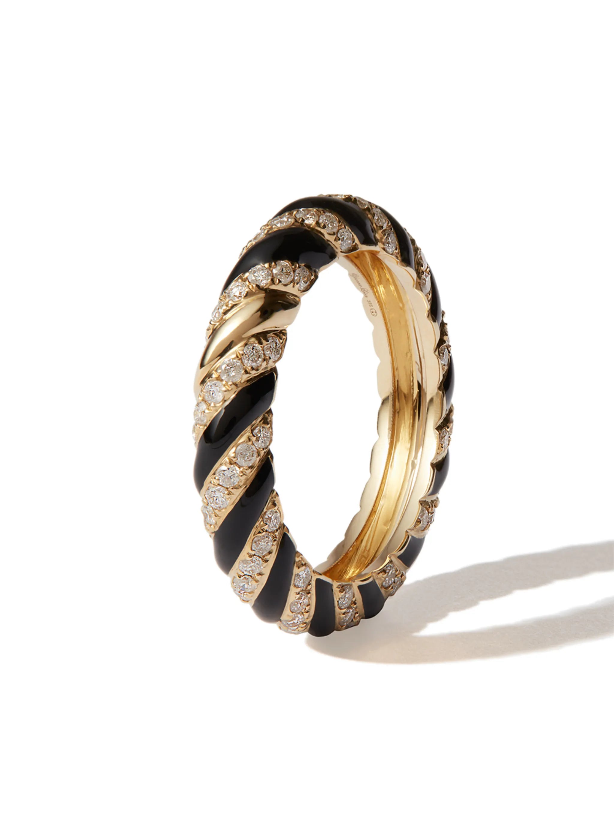 9kt yellow gold twisted diamond enamel band ring