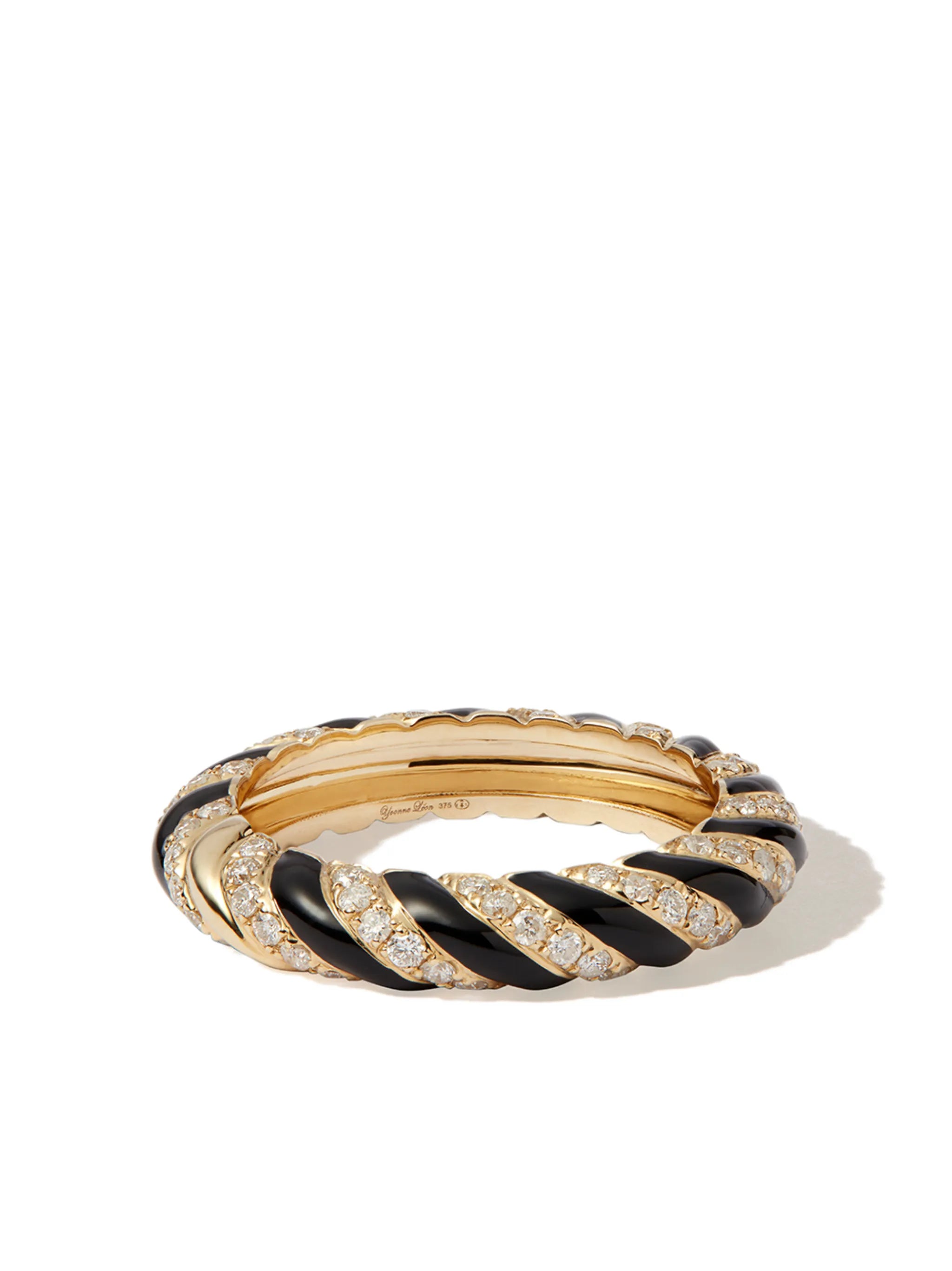 9kt yellow gold twisted diamond enamel band ring