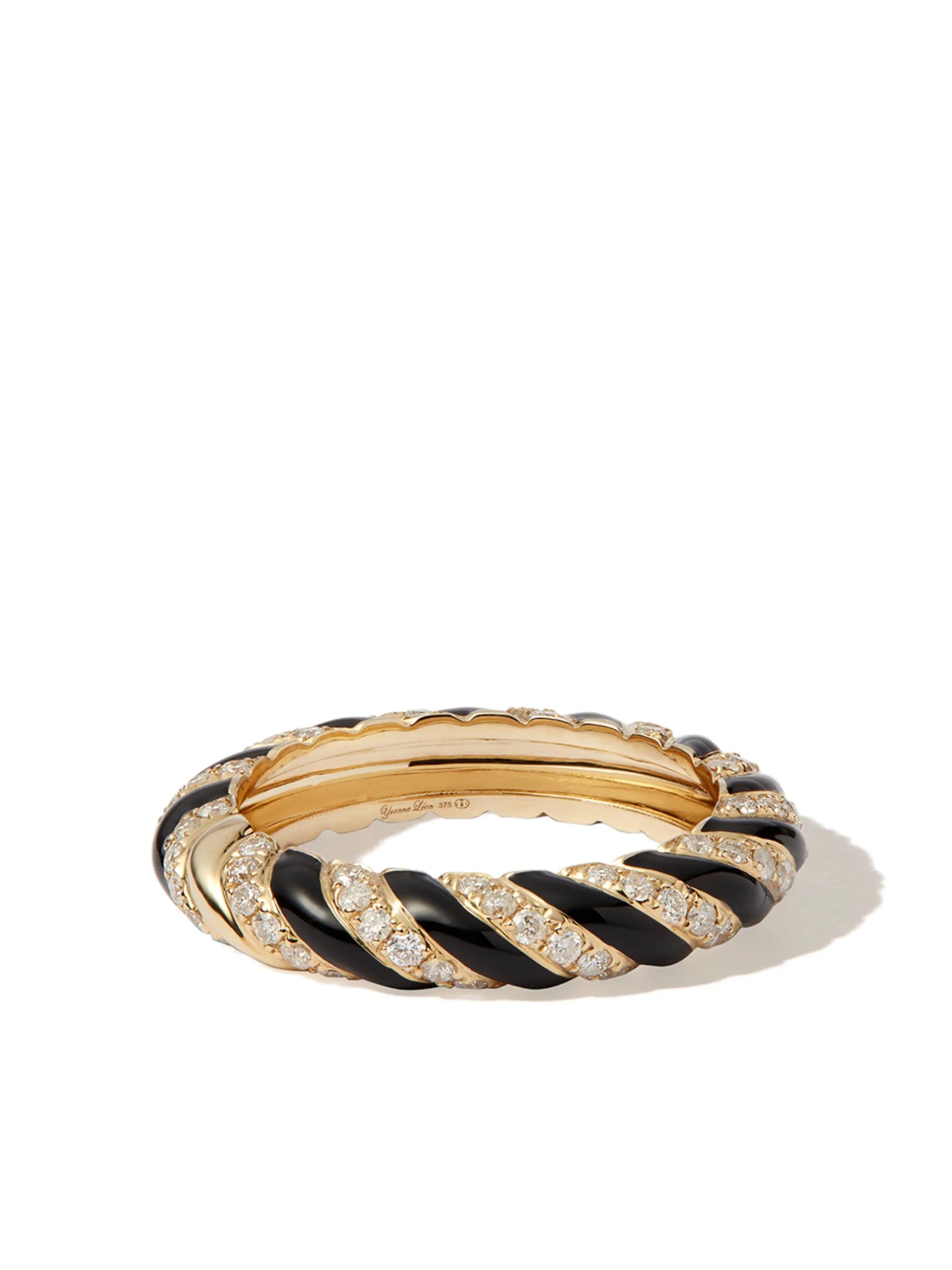 9kt yellow gold twisted diamond enamel band ring