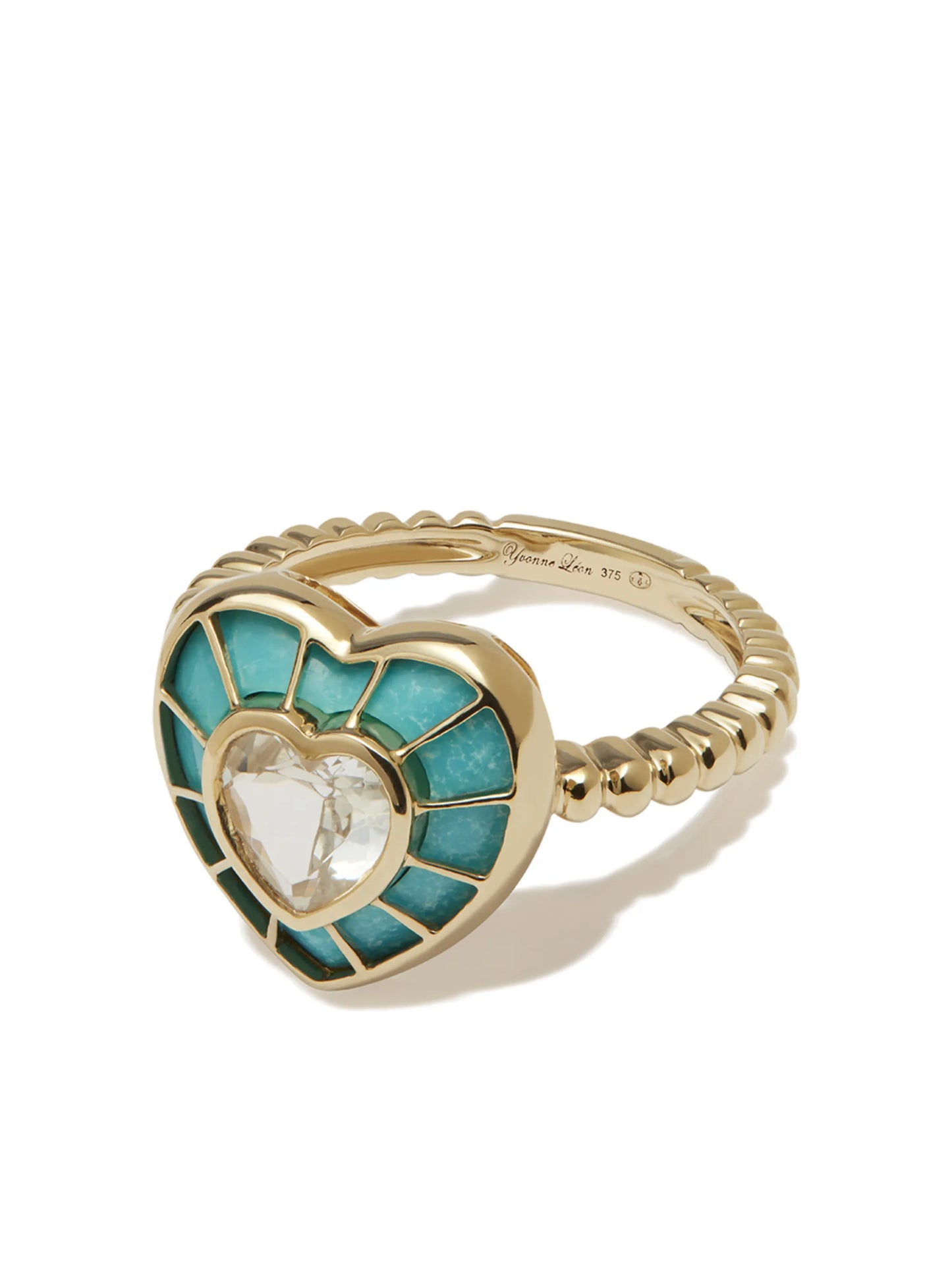 9kt yellow gold topaz and turquoise heart ring