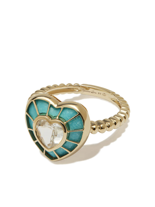 9kt yellow gold topaz and turquoise heart ring