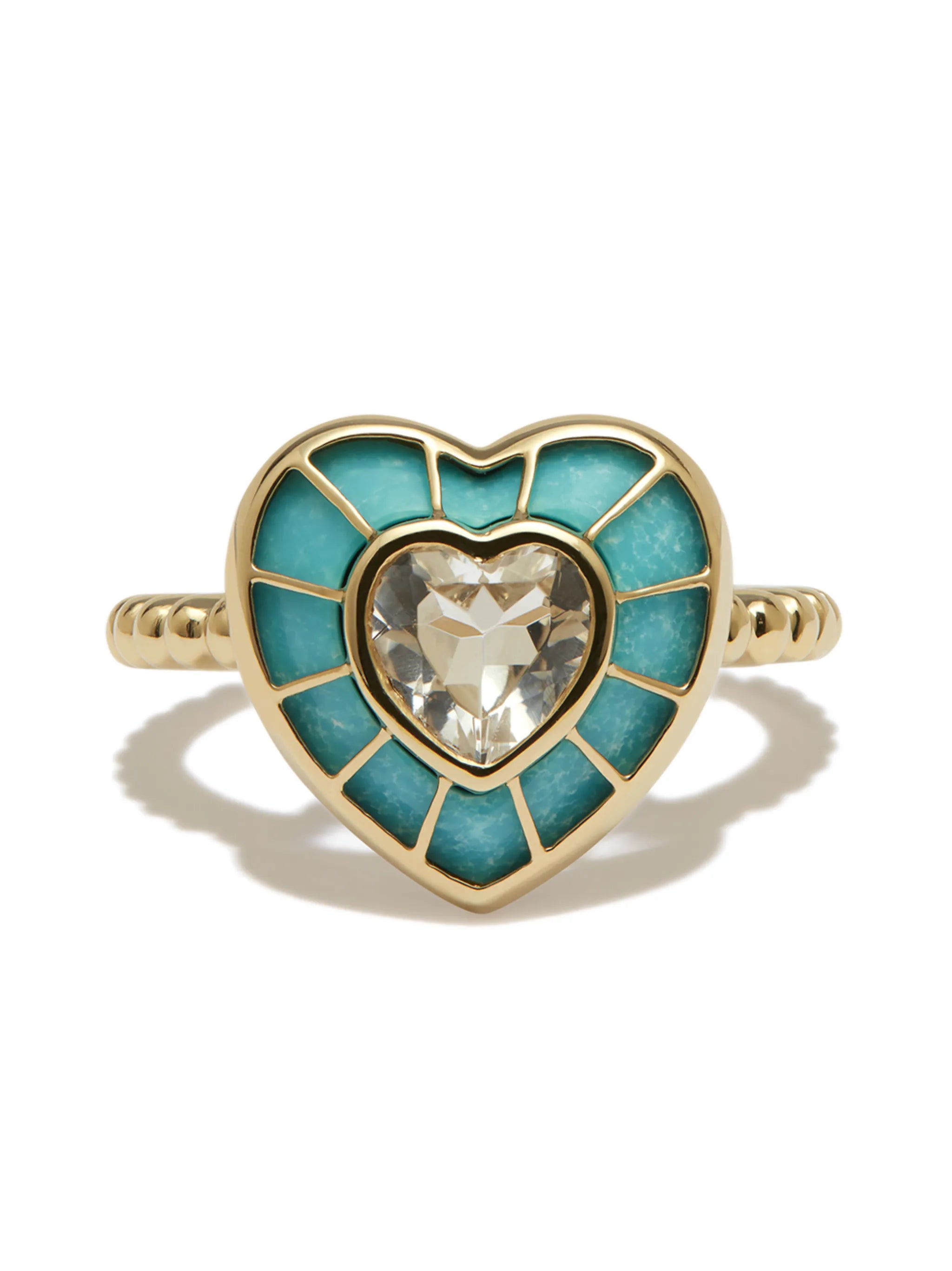 9kt yellow gold topaz and turquoise heart ring