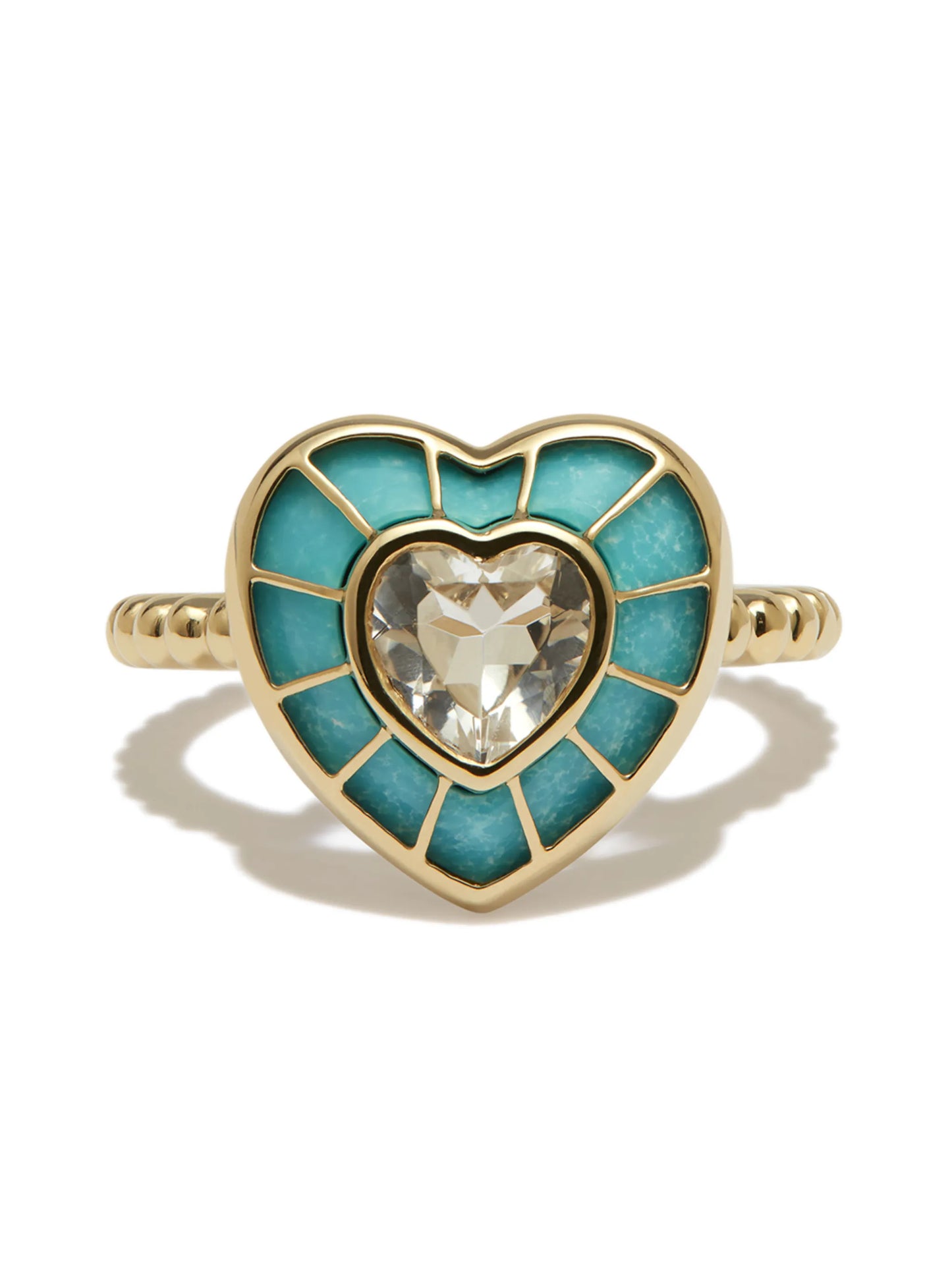 9kt yellow gold topaz and turquoise heart ring