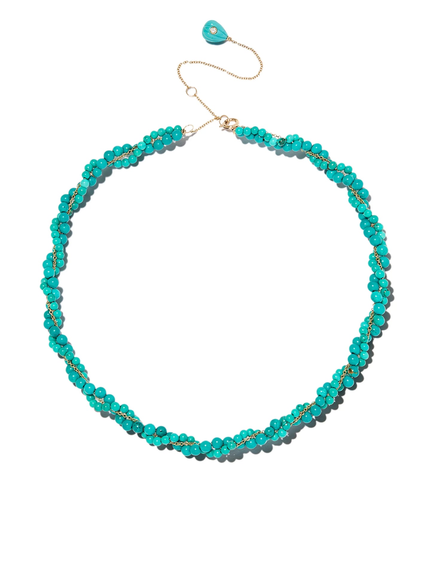 9kt yellow gold turquoise beaded necklace