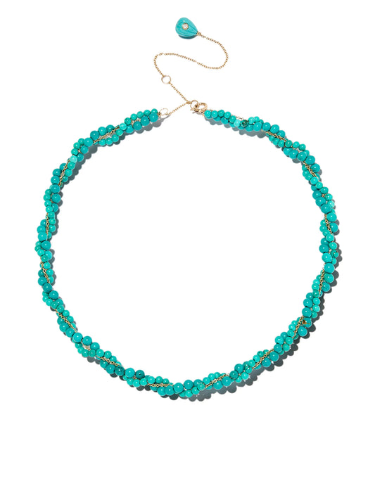 9kt yellow gold turquoise beaded necklace
