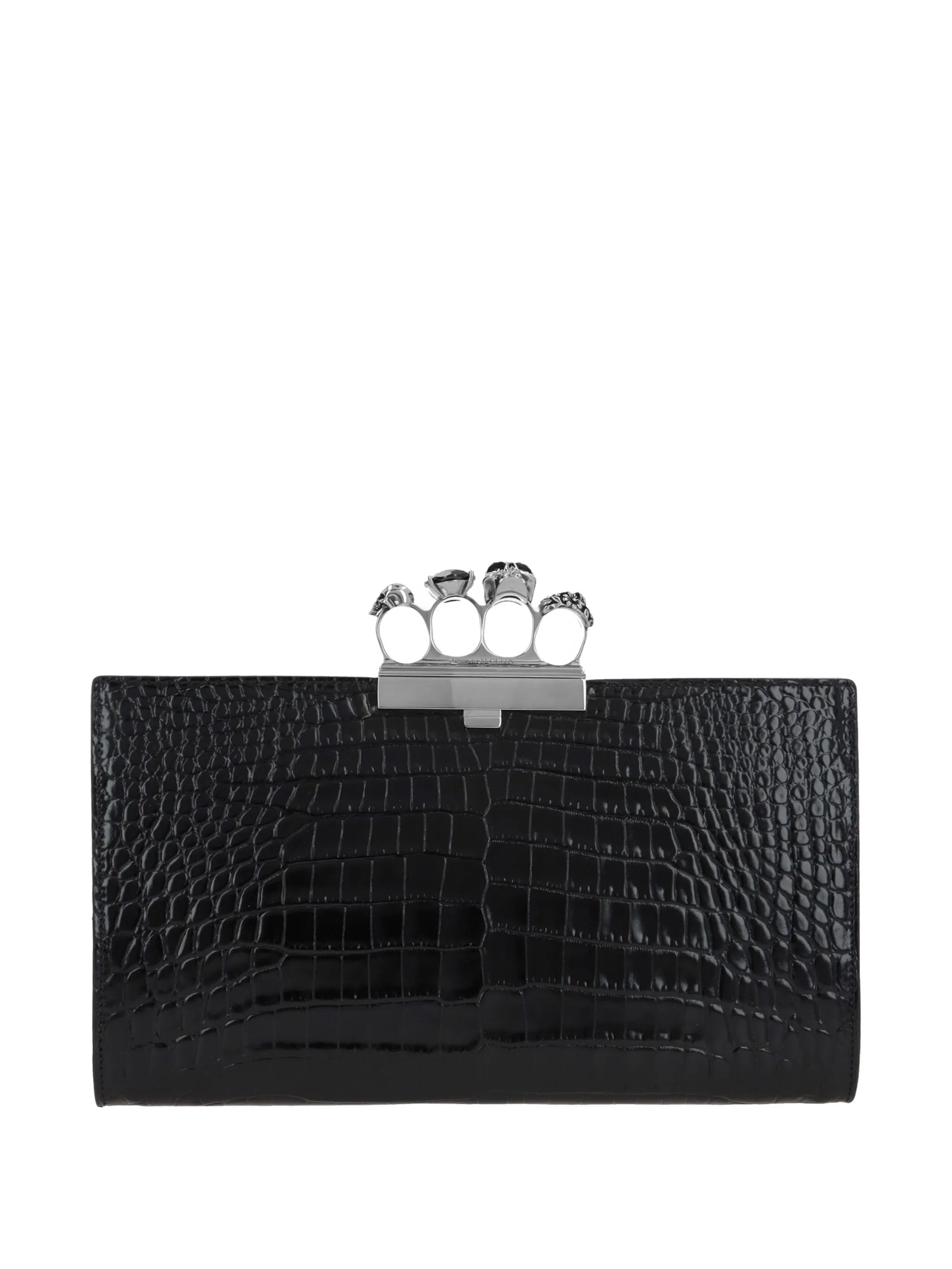 crocodile-embossed knuckleduster clutch