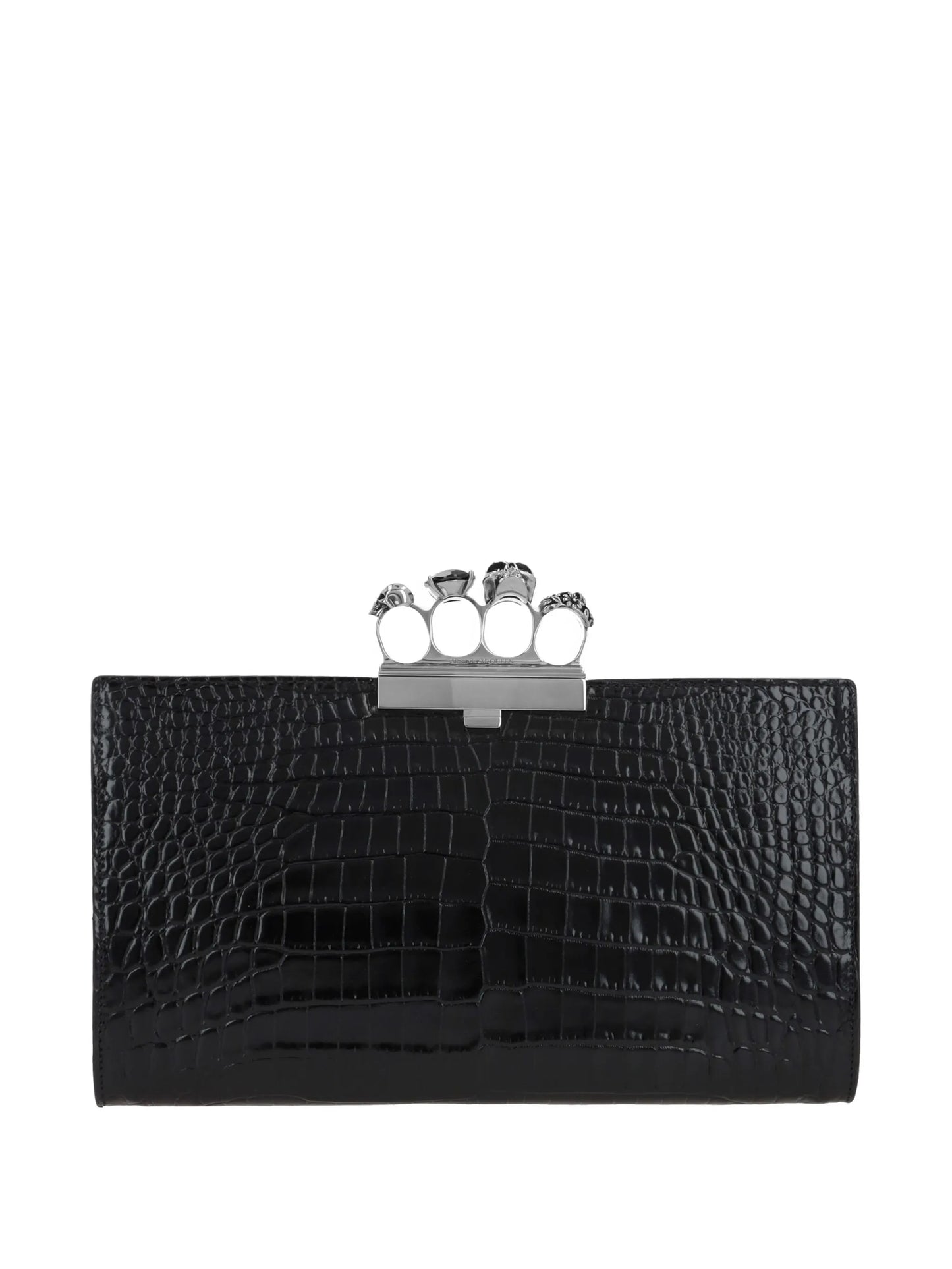 crocodile-embossed knuckleduster clutch