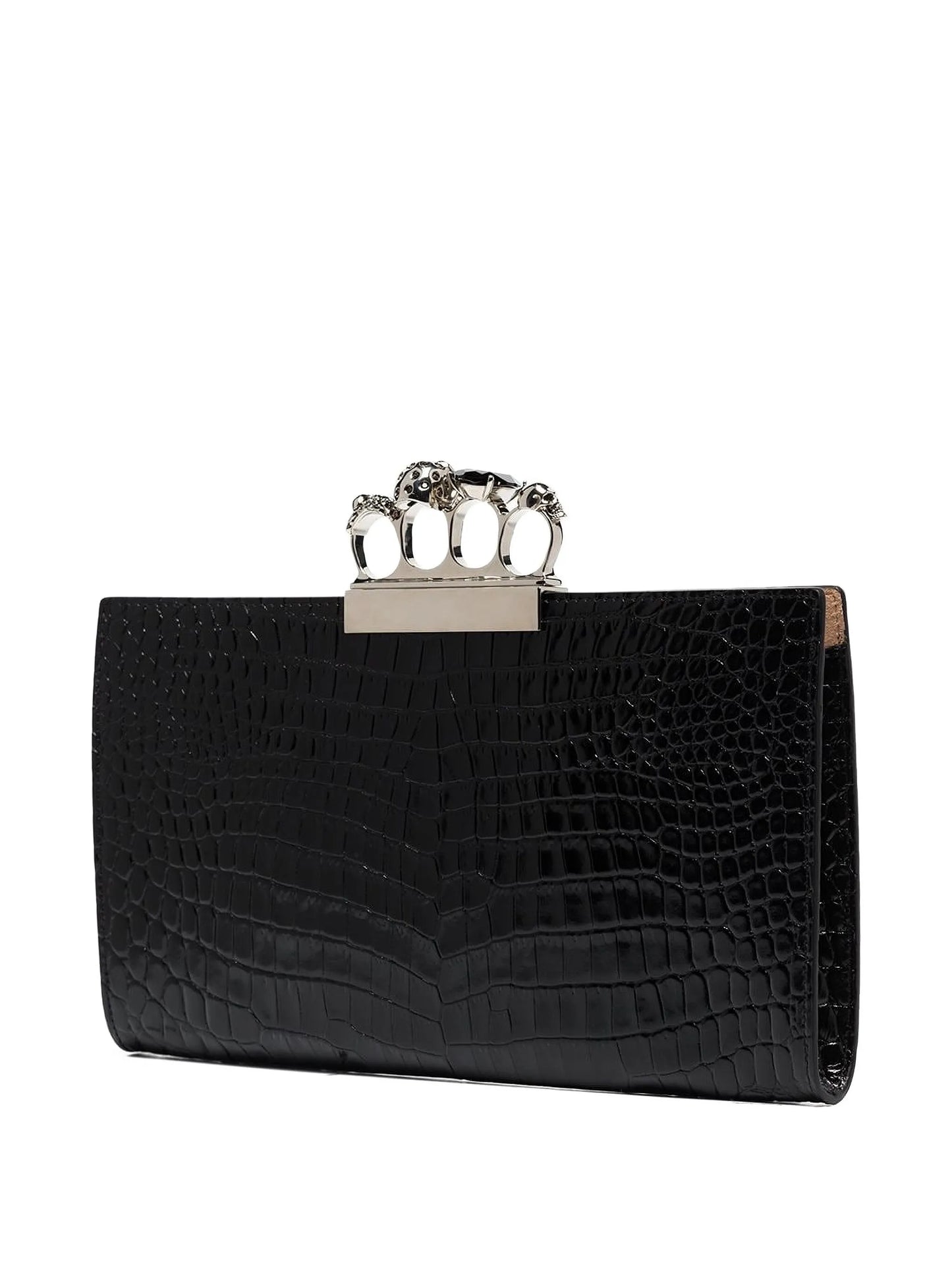crocodile-embossed knuckleduster clutch