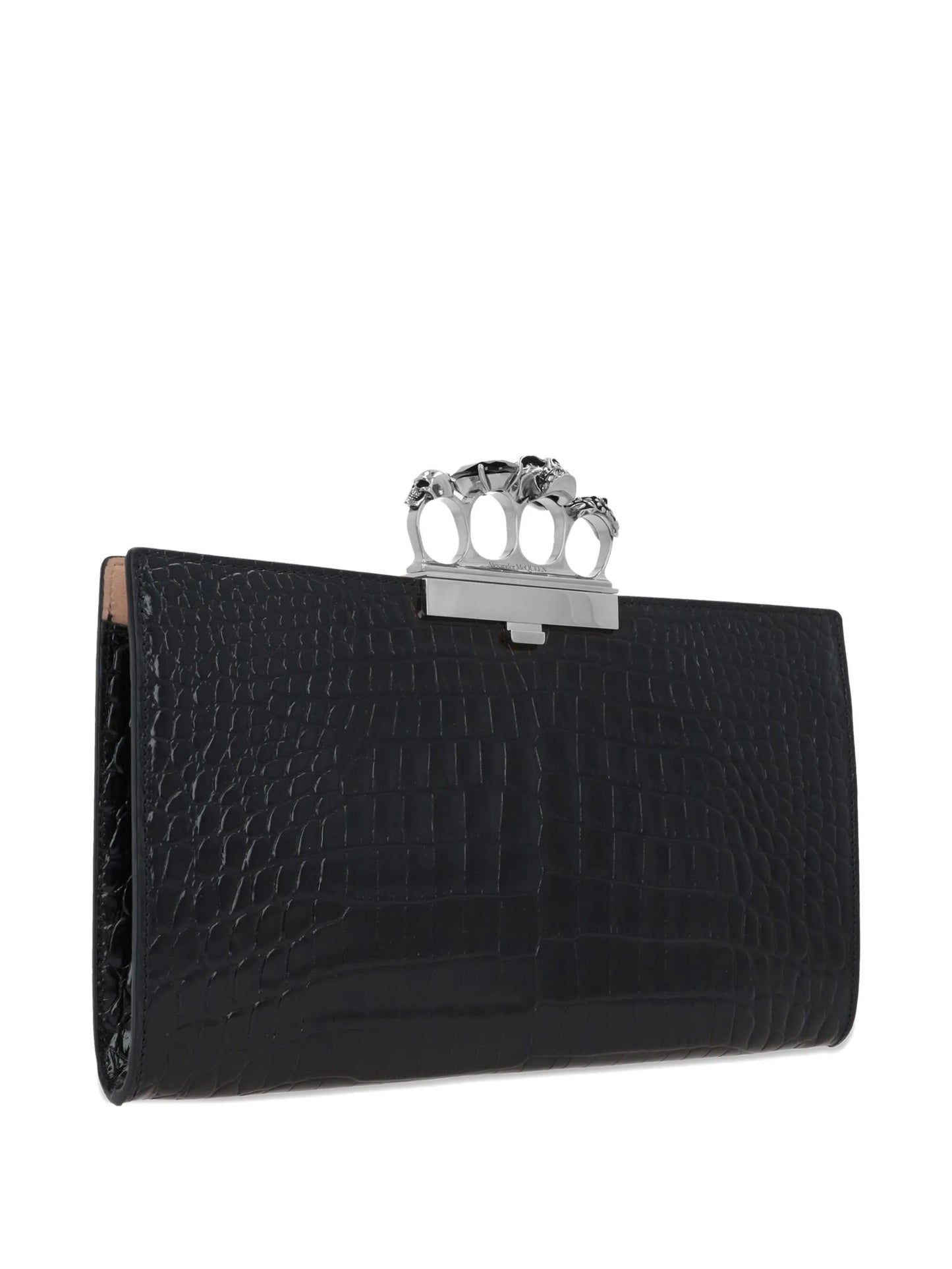 crocodile-embossed knuckleduster clutch