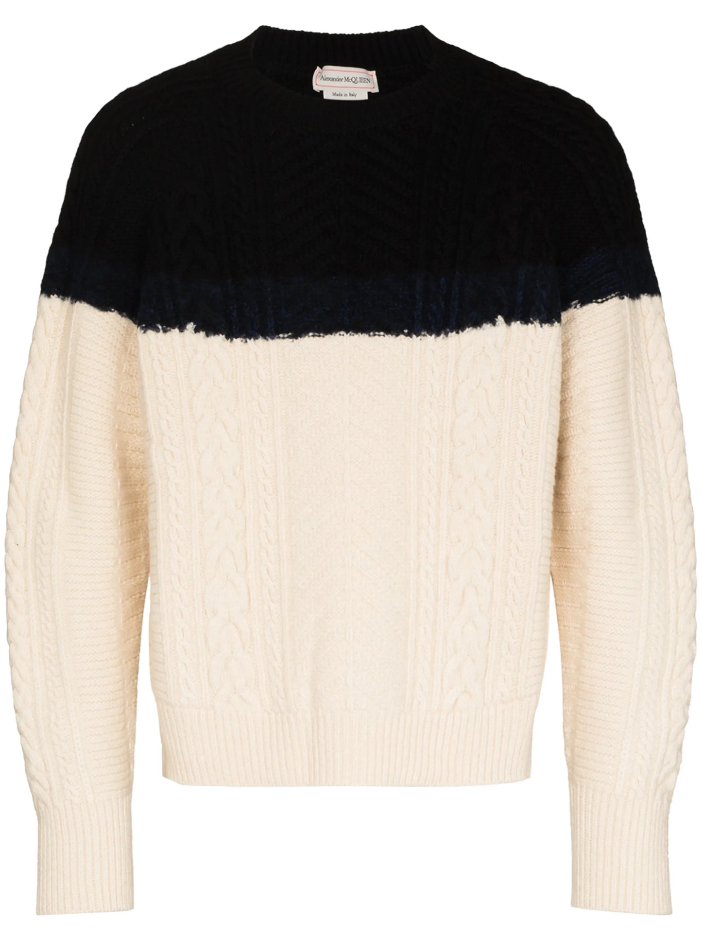 two-tone cable-knit jumper