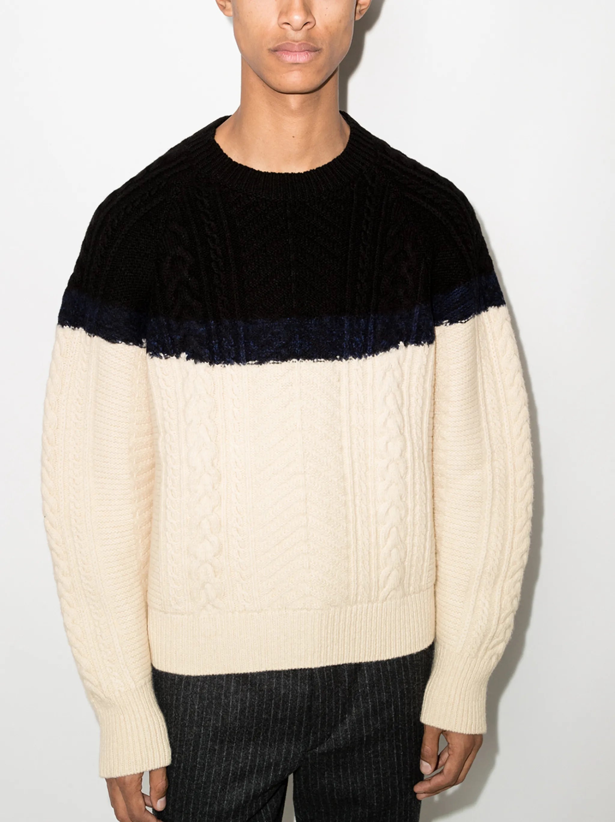 two-tone cable-knit jumper